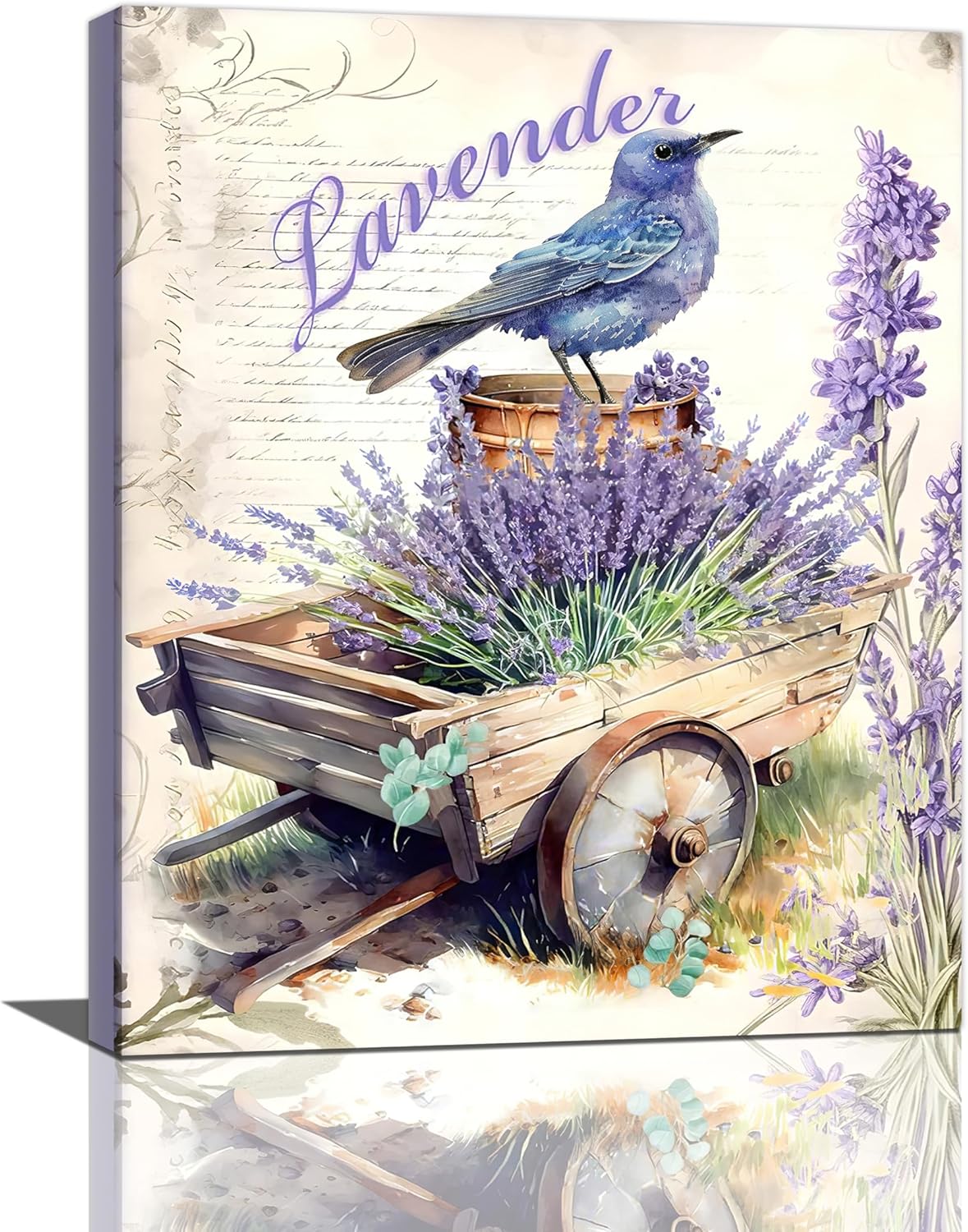 Country Lavender Wall Art Purple Lavender Bird Pictures Farmhouse Rustic Canvas Prints Wall Decor Modern Home Artwork Decorations Framed for Garden Bedroom Bathroom Living Room Office 16 x 20 inch
