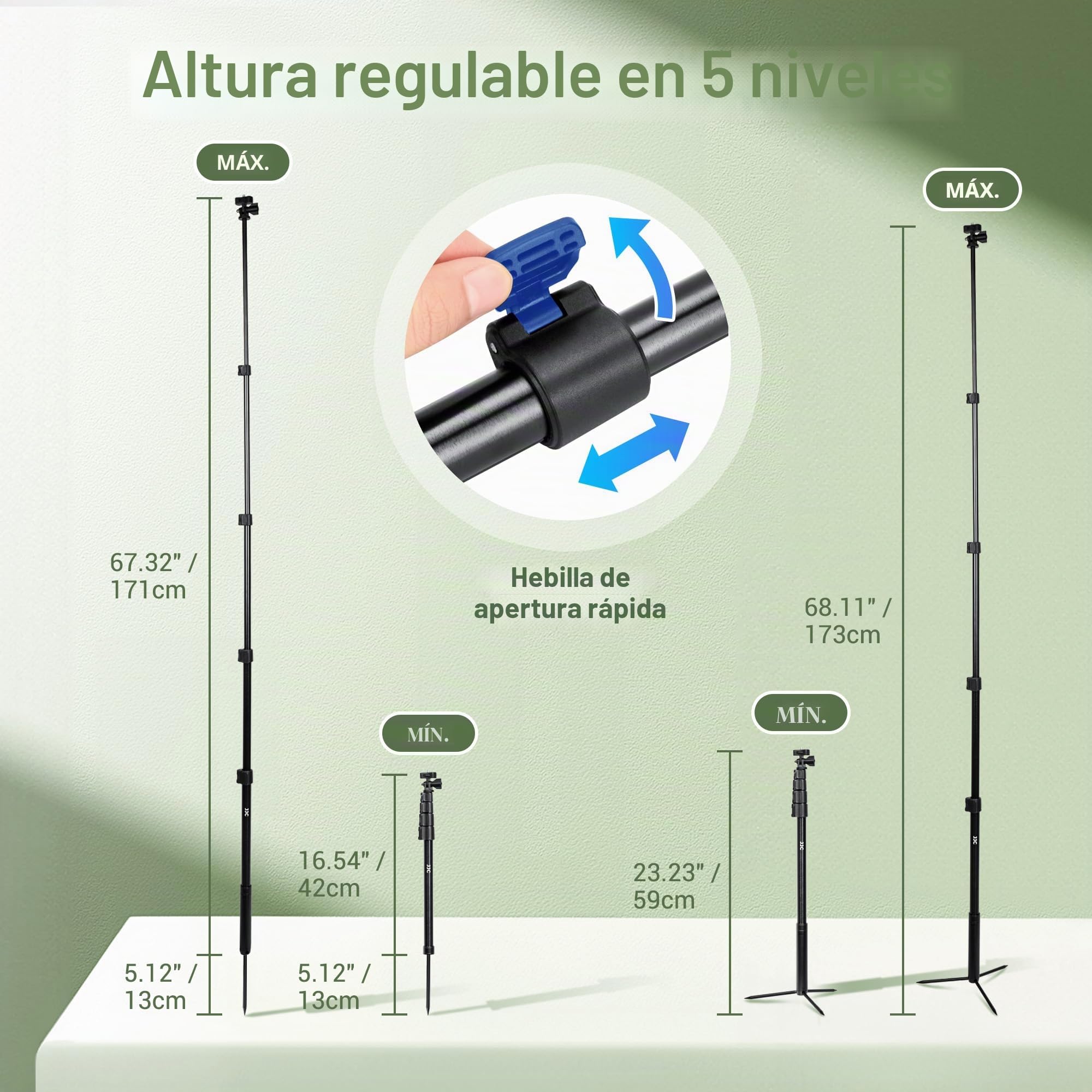 JJC Trípode Magnético de 61 Pulgadas con Estacas de Pico, Soporte para Teléfono, Trípode Extensible de Aluminio para Entrenamiento de Swing de Golf, Soporte de Teléfono para iPhone 16, 15, 14