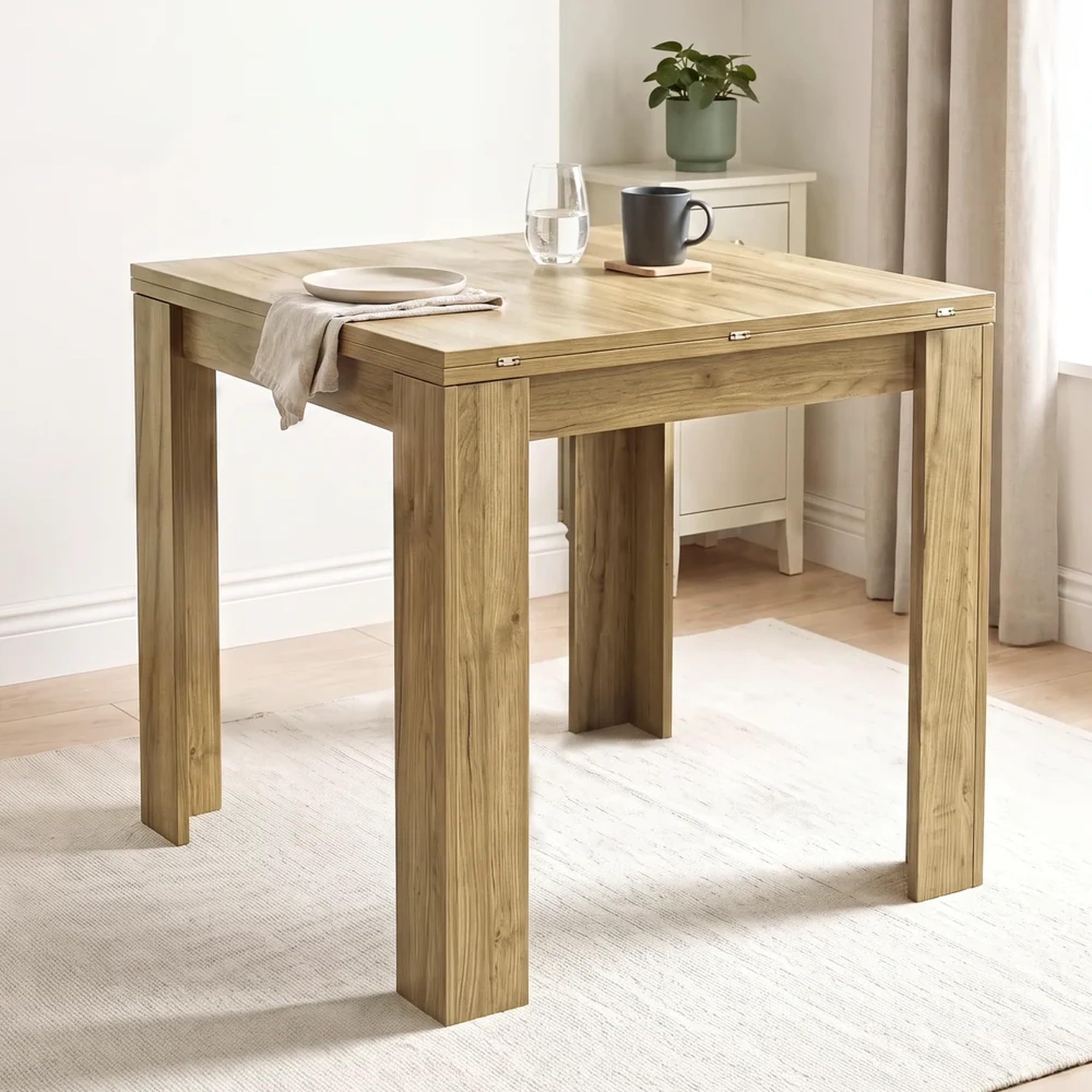 Blisswood Extendable Folding Dining Table, Modern Wooden Kitchen Table for 4-6 People, 80-160 cm Flip Top Butterfly Extension Dining Tables, Compact Space Saving Table for Apartments, Natural Oak