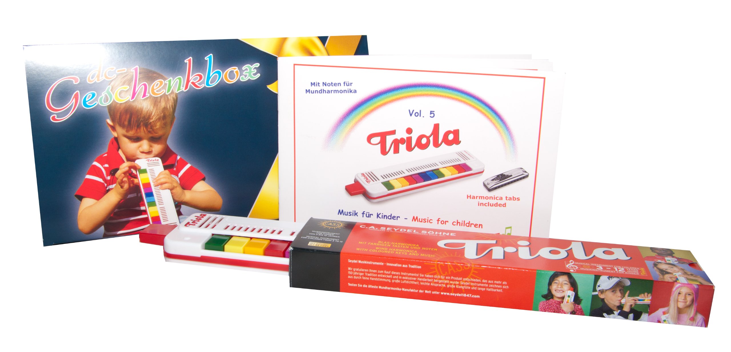 TRIOLA 12: die beliebte Blasharmonika für Kinder in der DC-Geschenkbox - im Set mit dem brandaktuellen Liederbuch Band 5 (2-sprachige Kinderlieder [deutsch/englisch])