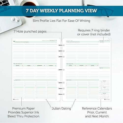 Miniatura 9 de Planner Pad Organizador de 12 meses de hojas sueltas de 3 niveles, con 7 agujeros, año calendario (enero a diciembre de 2024), tinta negra, 8 12 x