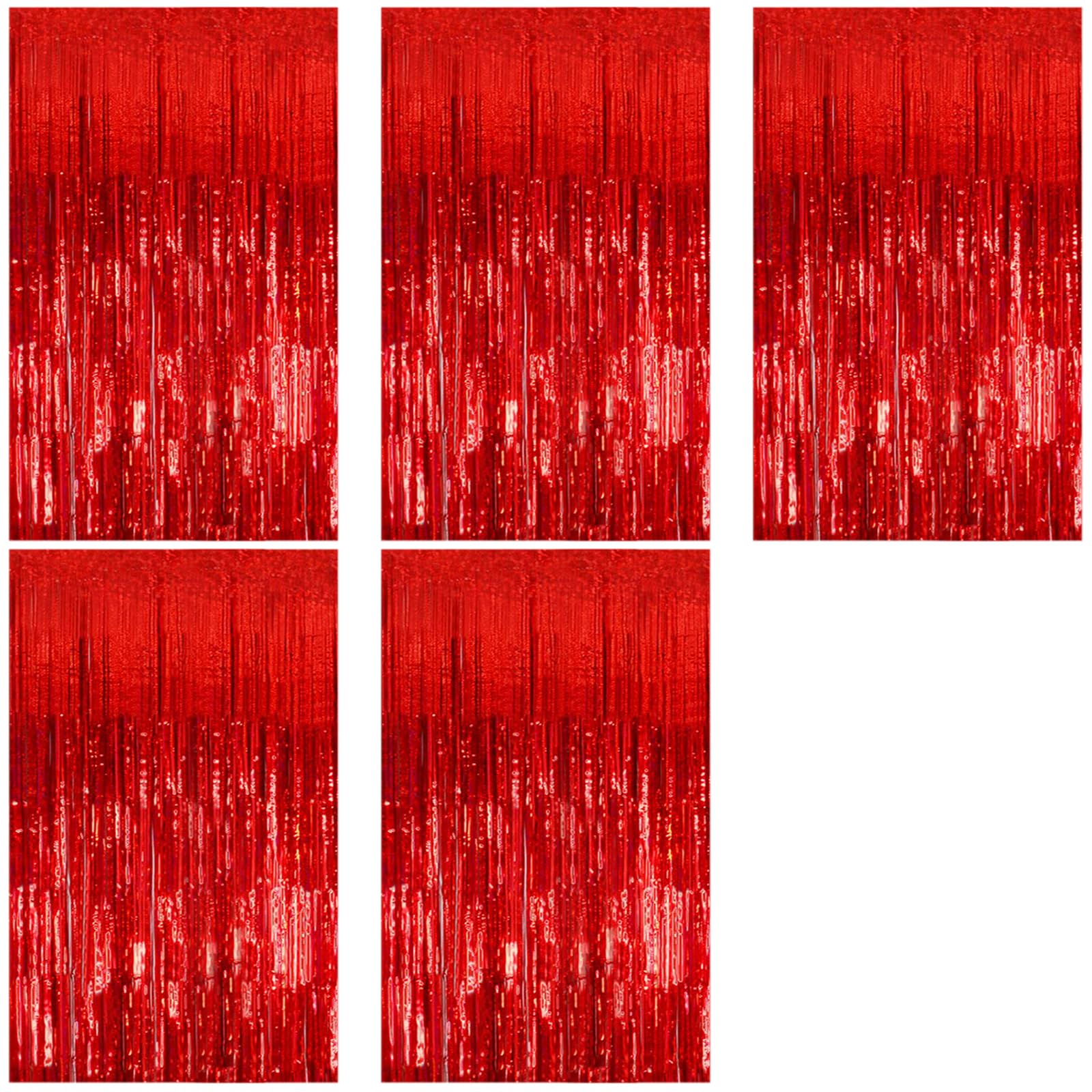 5 Pack Foil Curtain Backdrop Red Metallic Tinsel Foil Fringe Curtains Photo Booth Props for Birthday Wedding Engagement Baby Shower Bachelorette