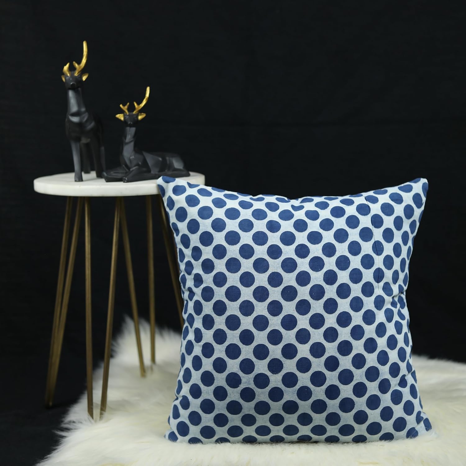 Trade Star Hand Block Printed Pillow Cover 100% Cotton Boho Throw Pillow Case Decorative Pillow Shams Square Indian Indigo Polka Dot Beautiful Outdoor Indoor Cushions 16x16 Inches
