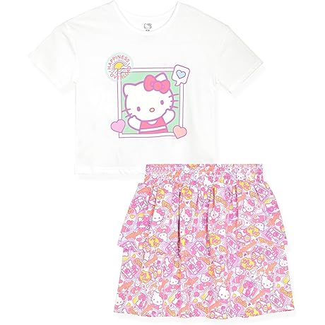 Hello Kitty Pajamas Kids Girls 2-Piece T-Shirt and Skirt Set
