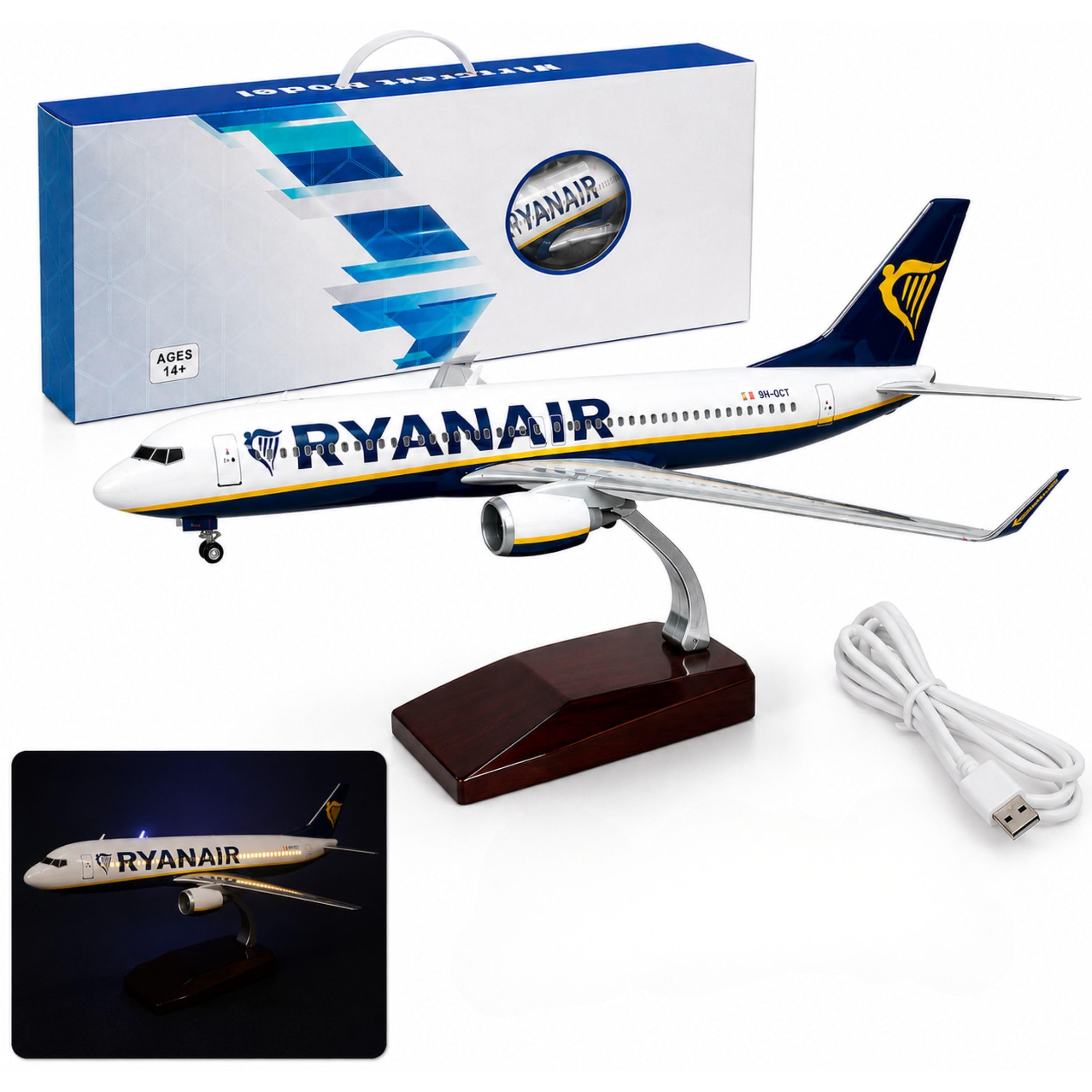 Authentic R & M Ryanair Boeing 737 Large Model Plane 46cm