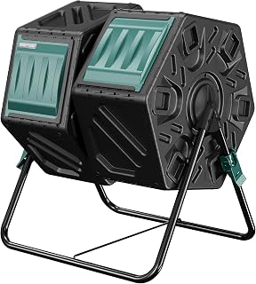 EASTOAK Dual Chamber 37 Gallon Compost Tumbler - Rotating Outdoor Composter Bin with Aeration, Locking System for Fast Garden & Kitchen Waste Recycling