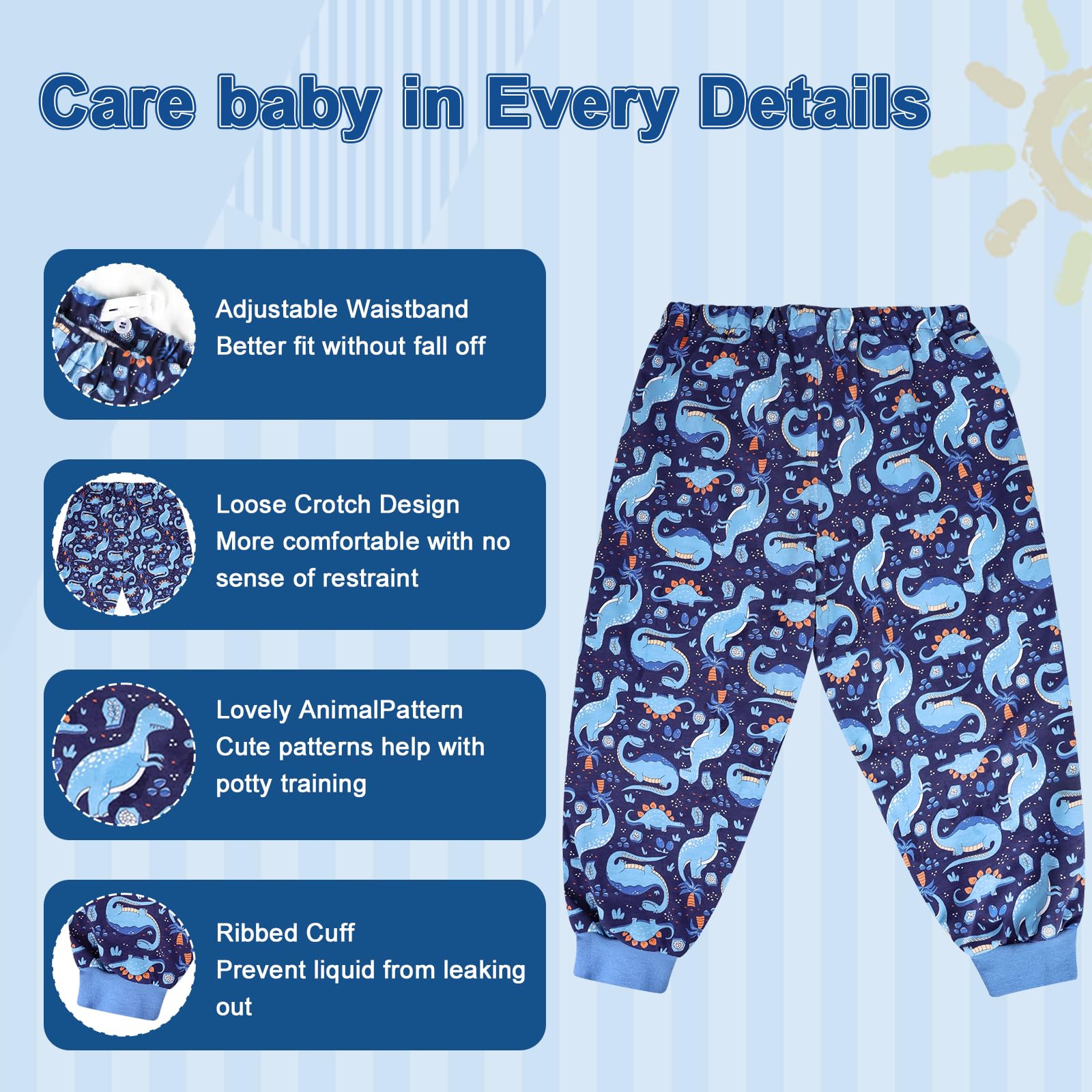 MOEMOE BABY Calzones de Entrenamiento, Algodón Bragas de Aprendizaje para niños el orinal nocturno, Pantalones de pañales para niños, azul, 2-3 años