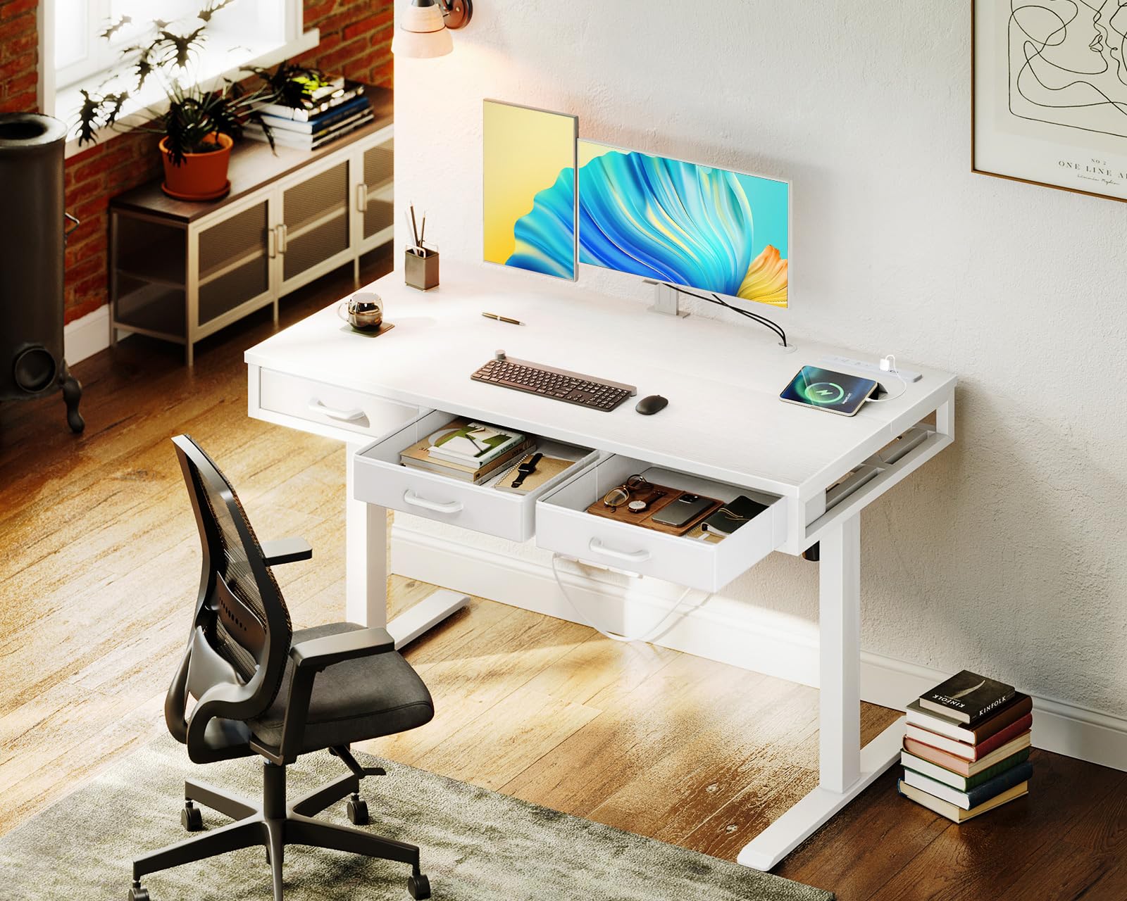 Amazon | AODK 昇降デスク 電動 昇降式 幅120*54*78 昇降式 ゲーミング
