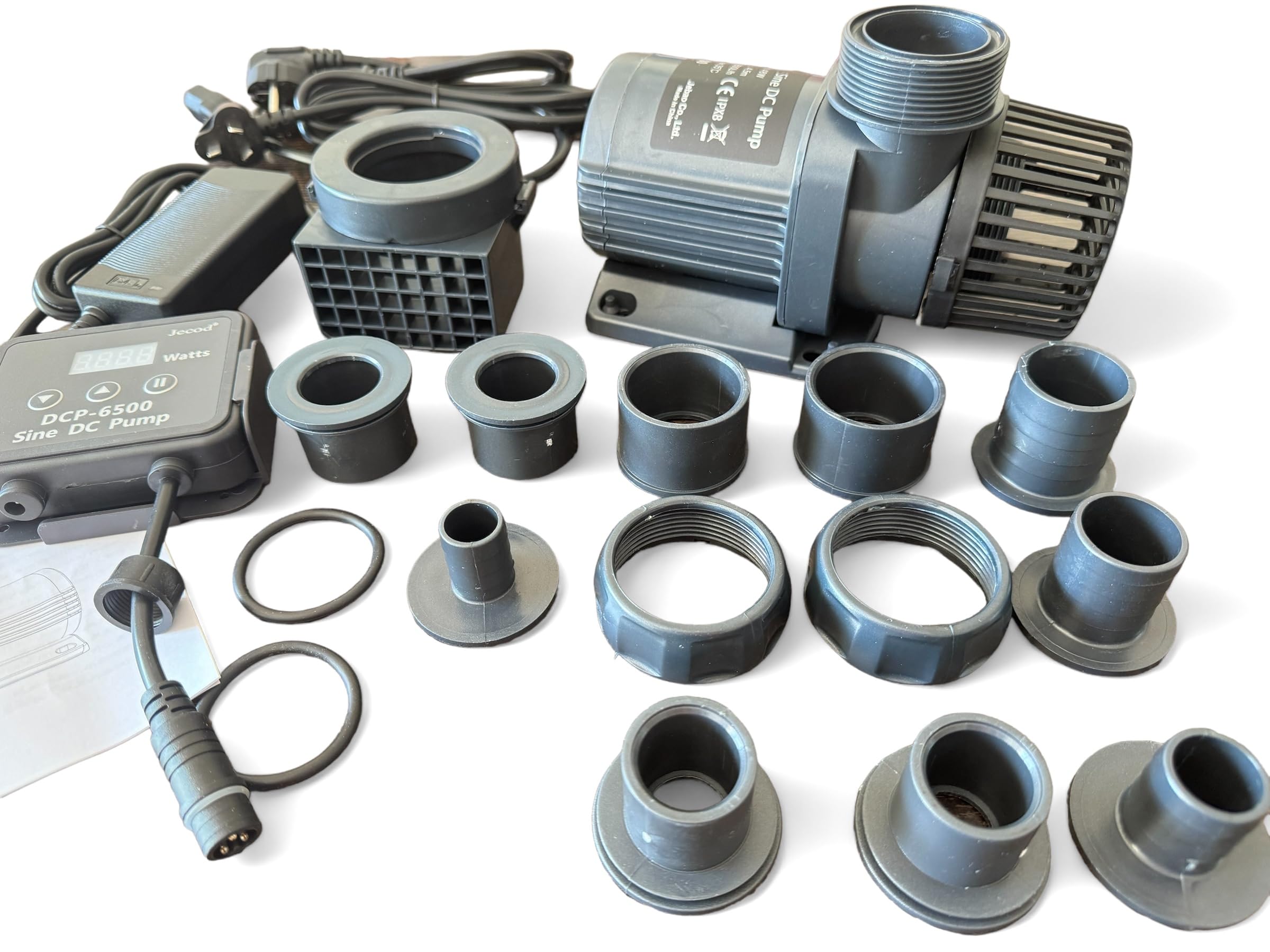 Bomba de circulación Jebao DCP-6500 – 6500 L/h, 24 V 40 W, controlador digital, función Feed, silenciosa para acuario y estanque agua dulce/salada