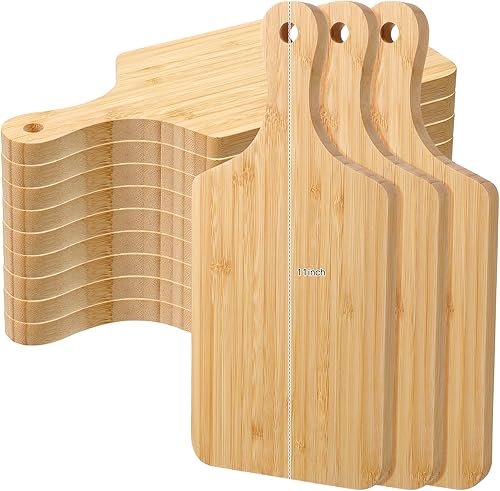 Miniatura 7 de Patelai 12 tablas de cortar de bambú gruesas para cortar madera a granel, manualidades sin terminar, para servir charcuterías, para bricolaje, boda,