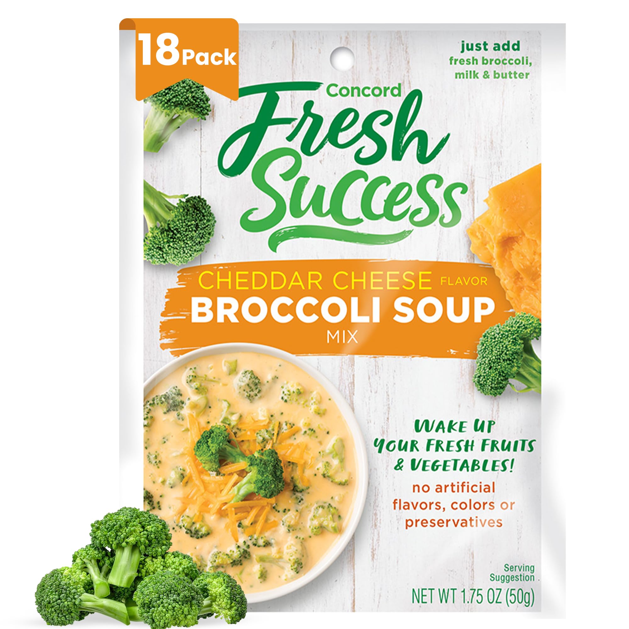 Concord Broccoli Cheese Soup Mix, 1.75-Ounce Pouches (Pack of 18 )