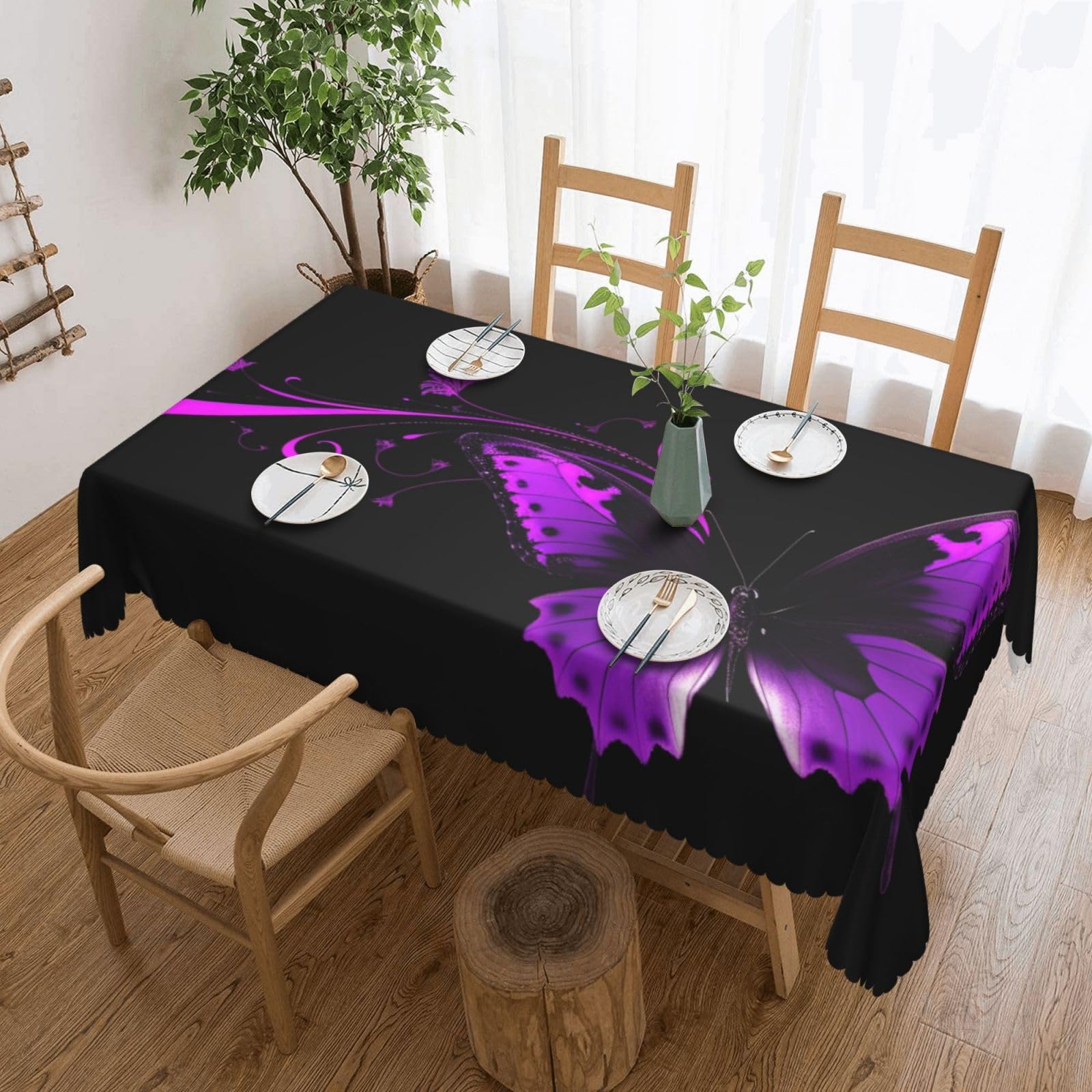 Fodpand Black Purple And Butterfly Tablecloths For Rectangle Tables 72 X 54 Inches - Reusable And Washable Table Clothes Decorative Table Cover For Dining Tables, Buffet Parties, Wrinkle Resistant