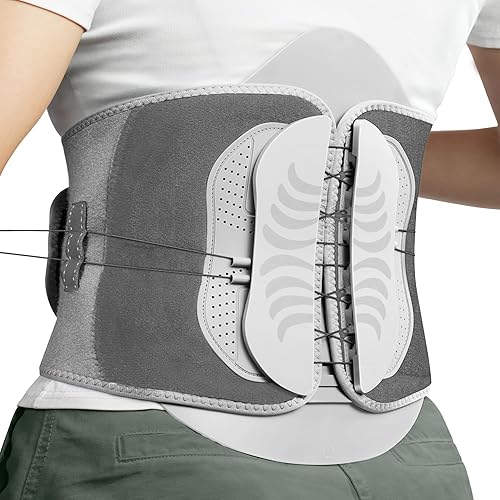 SAKIMA Back Brace, Adjustable Lumbar Support Belt with Pulley System, Lower Back Pain Relief for Herniated Disc, Sciatica, Scoliosis (Grey, Small)