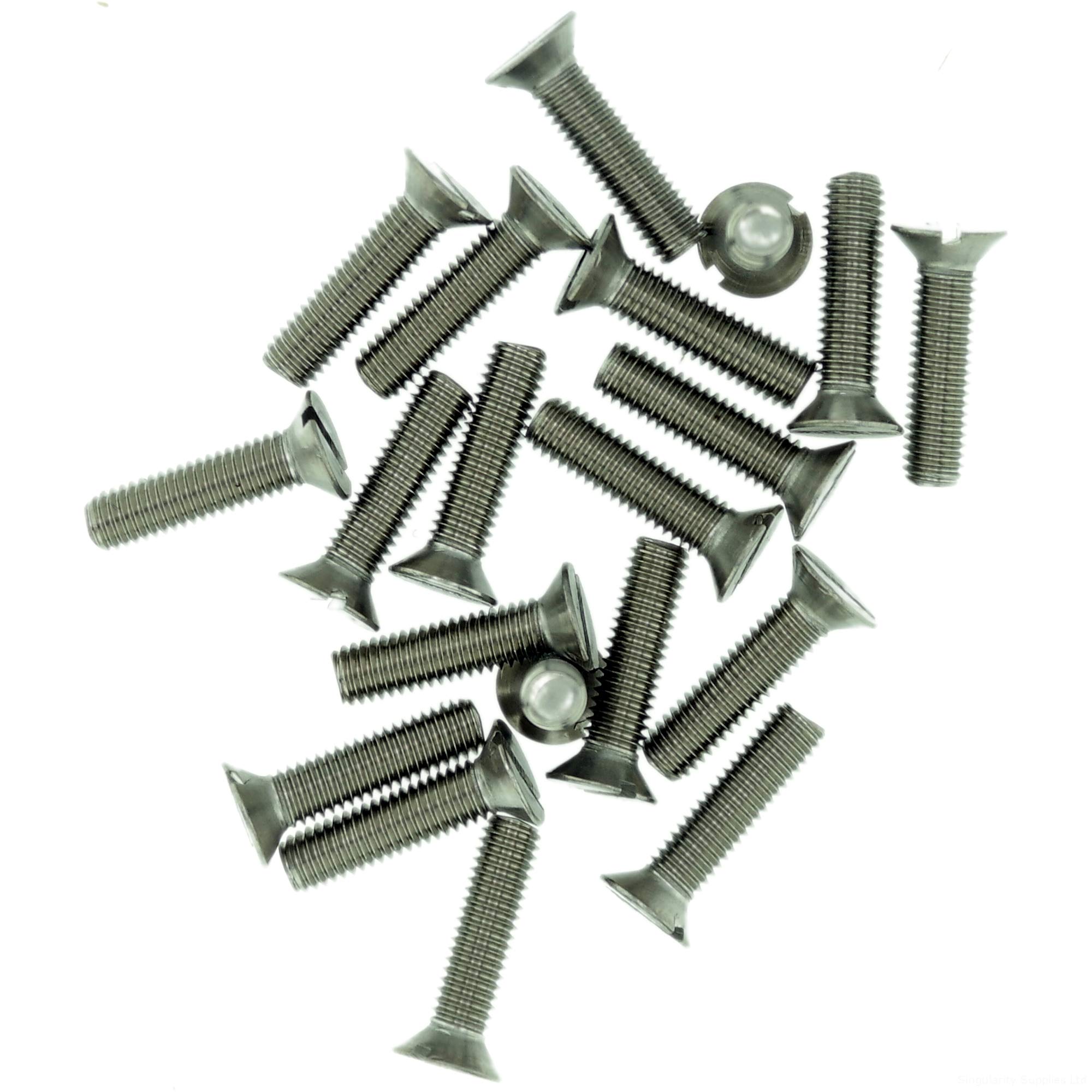 Singularity Supplies M6 (6Mm X 18Mm) Slot Countersunk Machine Screw (Bolt) - Stainless Steel (A2) (Pack Of 20)