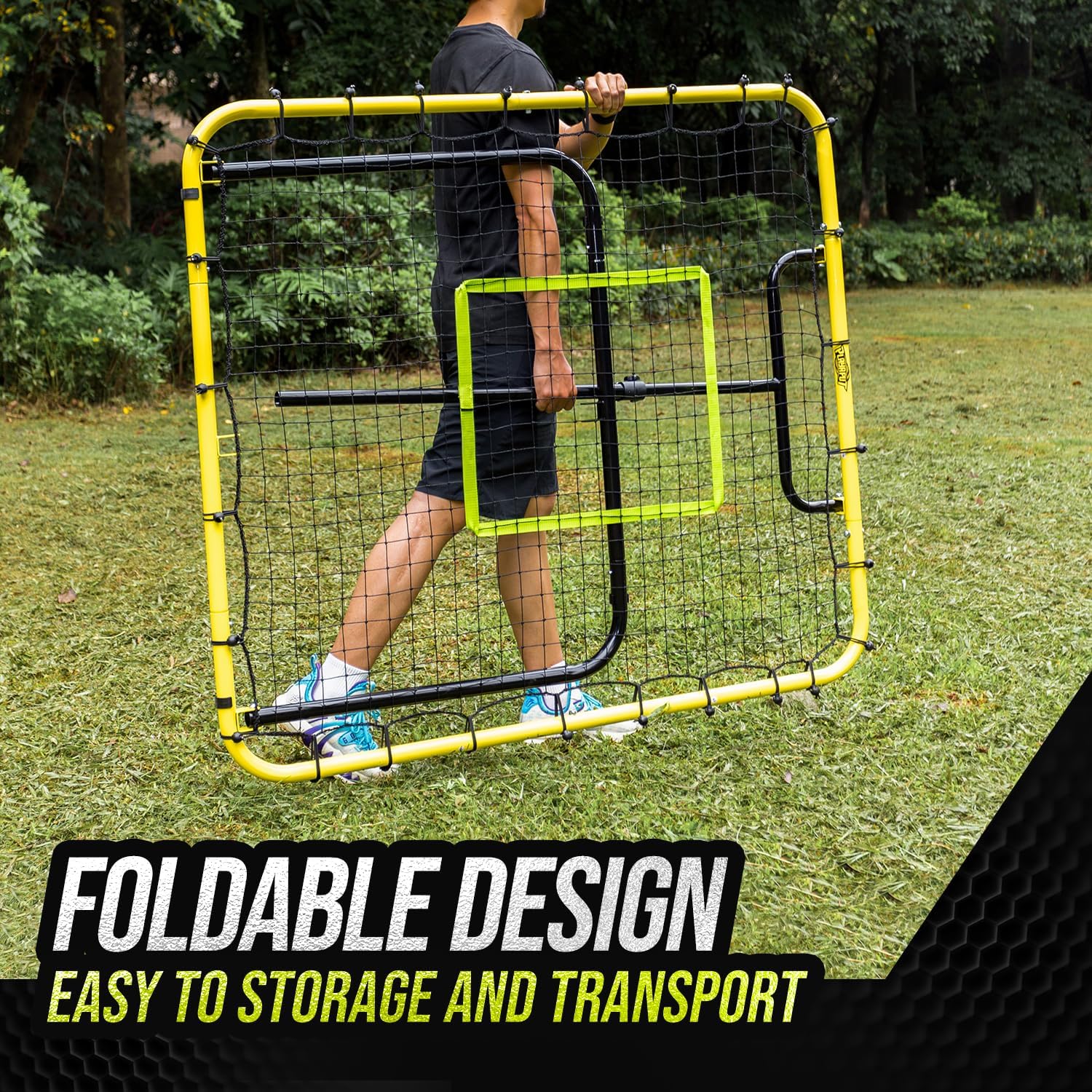 Baseball Rebounder Net - 4x4.5FT Baseball Pitchback Net for Pitching and Fielding Training, Angle Adjust Bounce Back Net