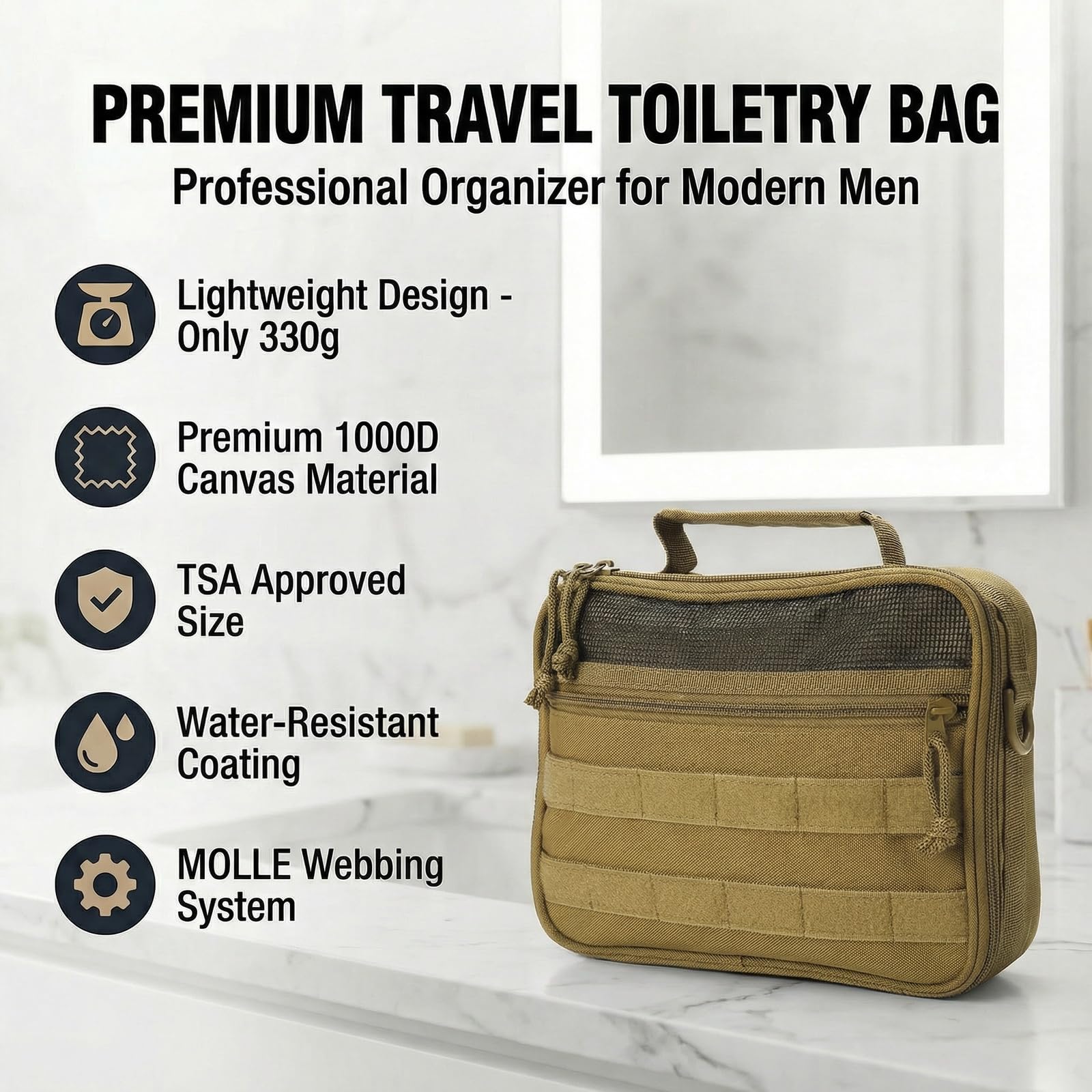 VELVEBAG Taktische Kulturtasche für Herren, Kulturbeutel, Reisetasche, hängend, wasserdicht, für Reisen, Rasieren, Hygiene-Tasche, Badezimmer, mehrere Taschen, Organizer, für kurze Reisen, Camping und