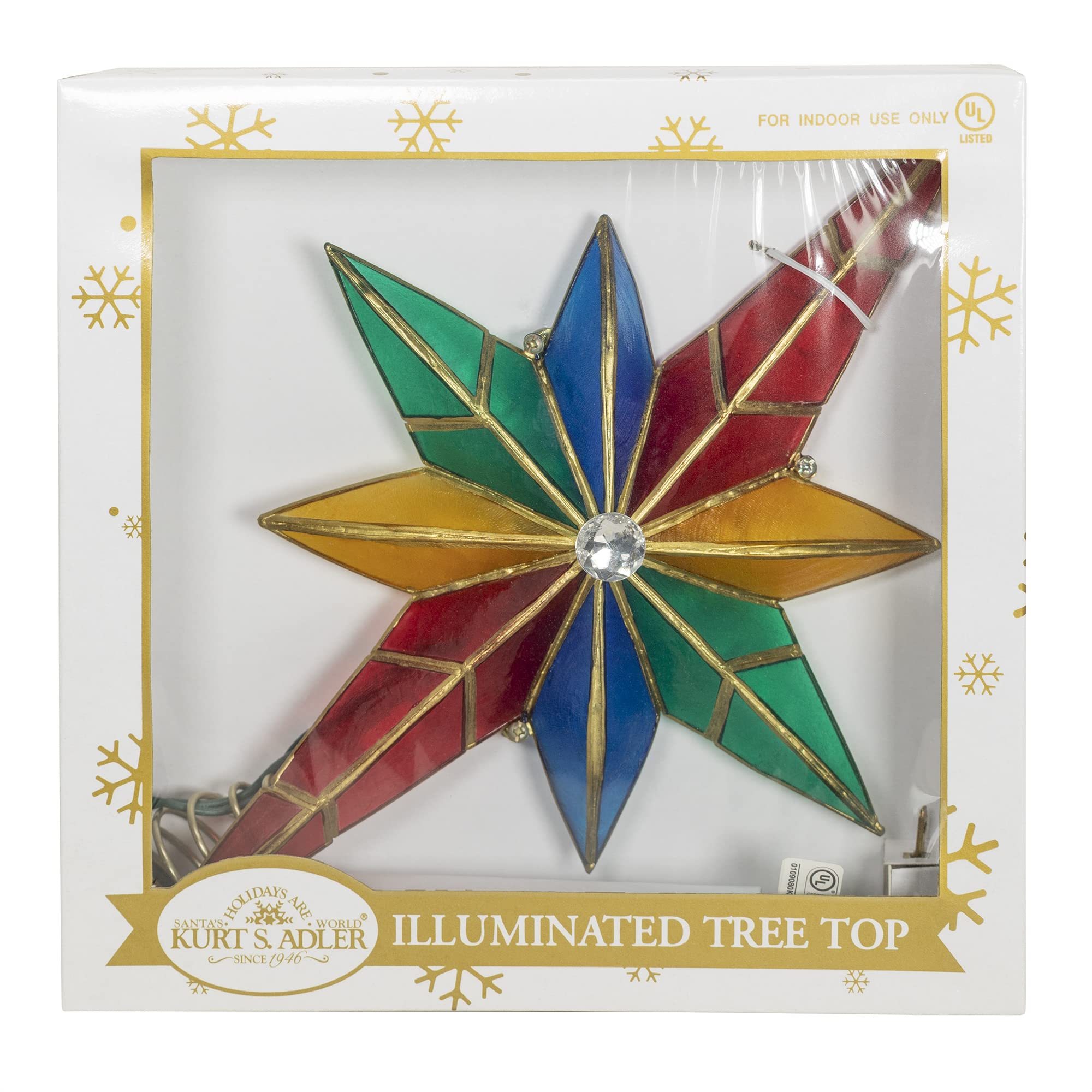 Kurt Adler 10-Light Multicolor Capiz Belén Star Treetop con Gem Centro