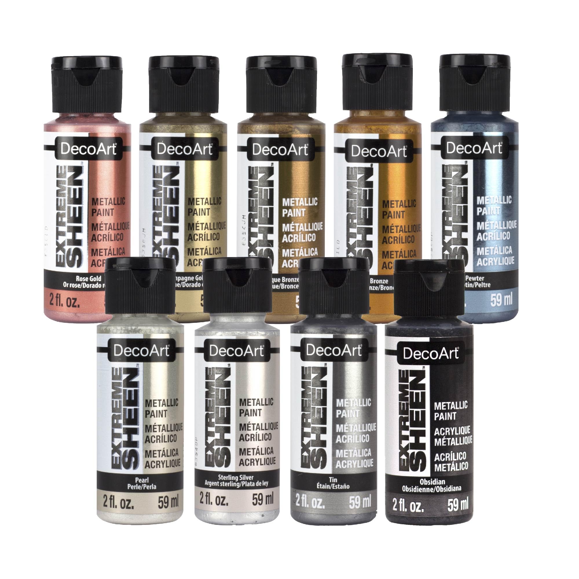 DecoArt Americana Acrylics Paint Extreme Sheen Lot de 9 peintures acryliques métallisées, flacon de 59,1 ml (lot de 9)