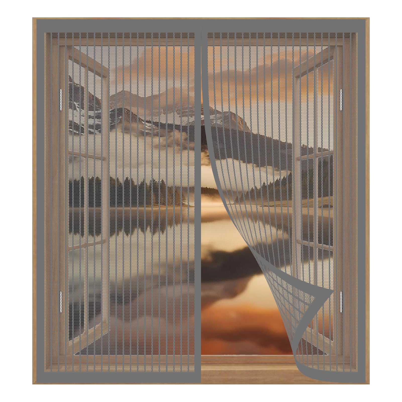 Yuanwan Grey Fly Screens For Window Nets 93 X 109 Cm Easy Installation No Drilling Or Screwing Door Screen Mesh Curtain For Windows Nets To Keep Bugs Out,