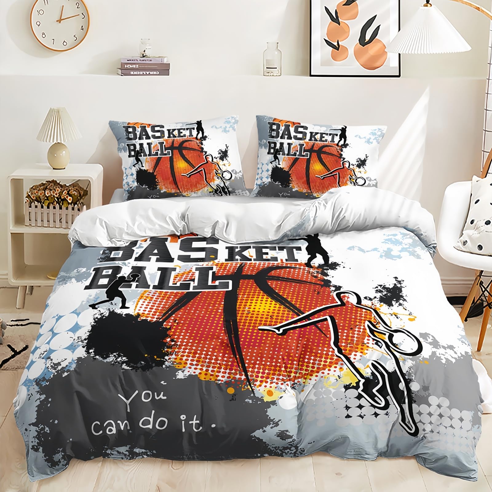 Housse de couette basket-ball 220x240 cm avec taies parure lit