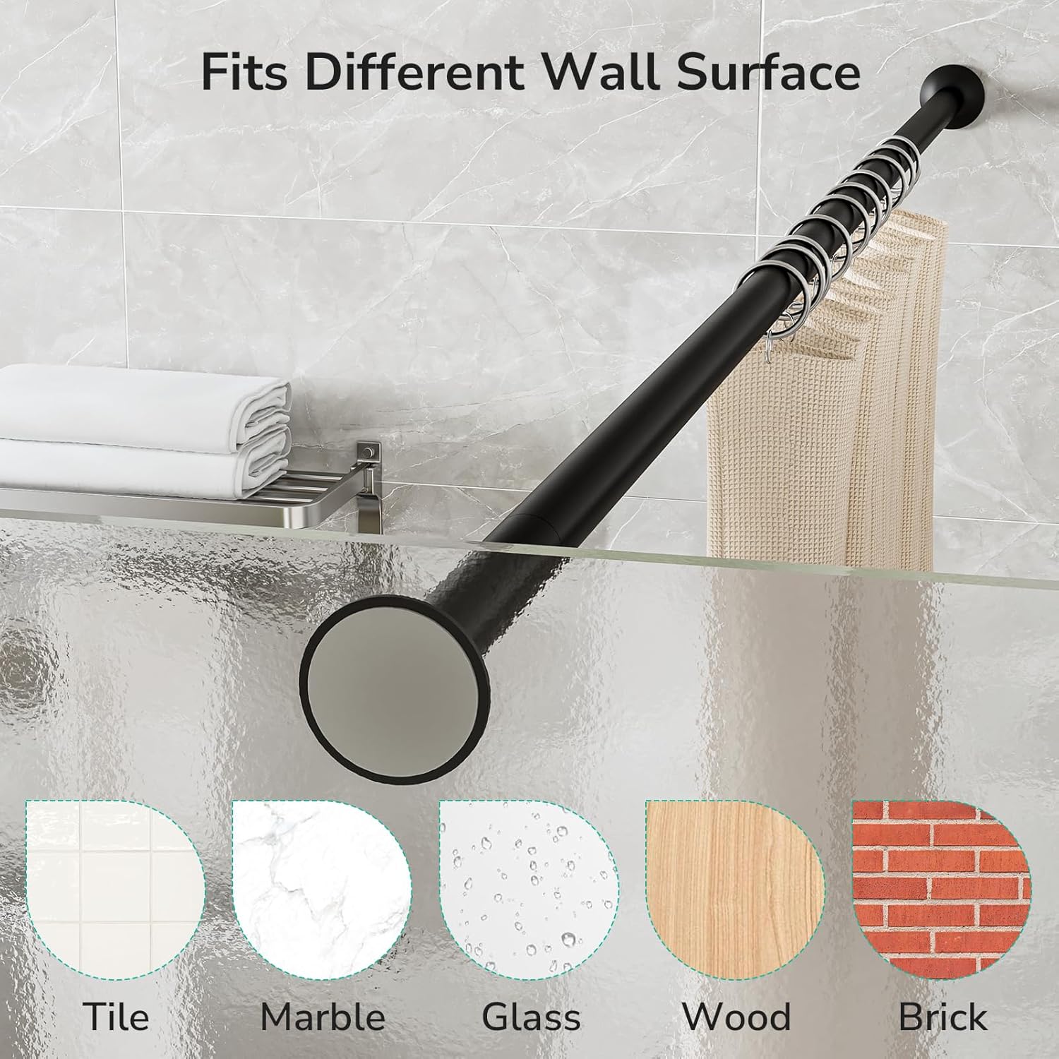 USHOWER 24 Inch Bathroom Hardware Set and 21-78 Inch Shower Curtain Rod, Matte Black