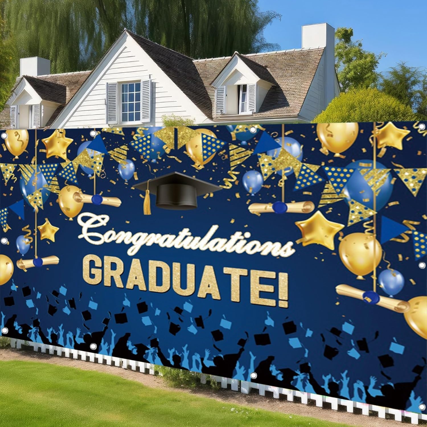OERJU 2026 Graduation Garage Door Banner Navy Blue Congrats Grad Garage Door Cover Congratulation Graduate Graduation Prom Party Decorations Supplies Indoor Outdoor Wall Decor Mural 7x16ft