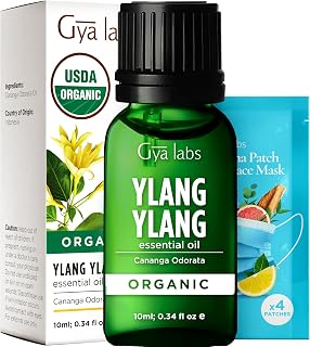 Gya Labs USDA Certified Organic Ylang-Ylang Essential Oil for Skin - 100% Pure Natural Organic Ylang Ylang Oil Perfume for Diffuser, Hair & Aromatherapy (0.34 Fl Oz)