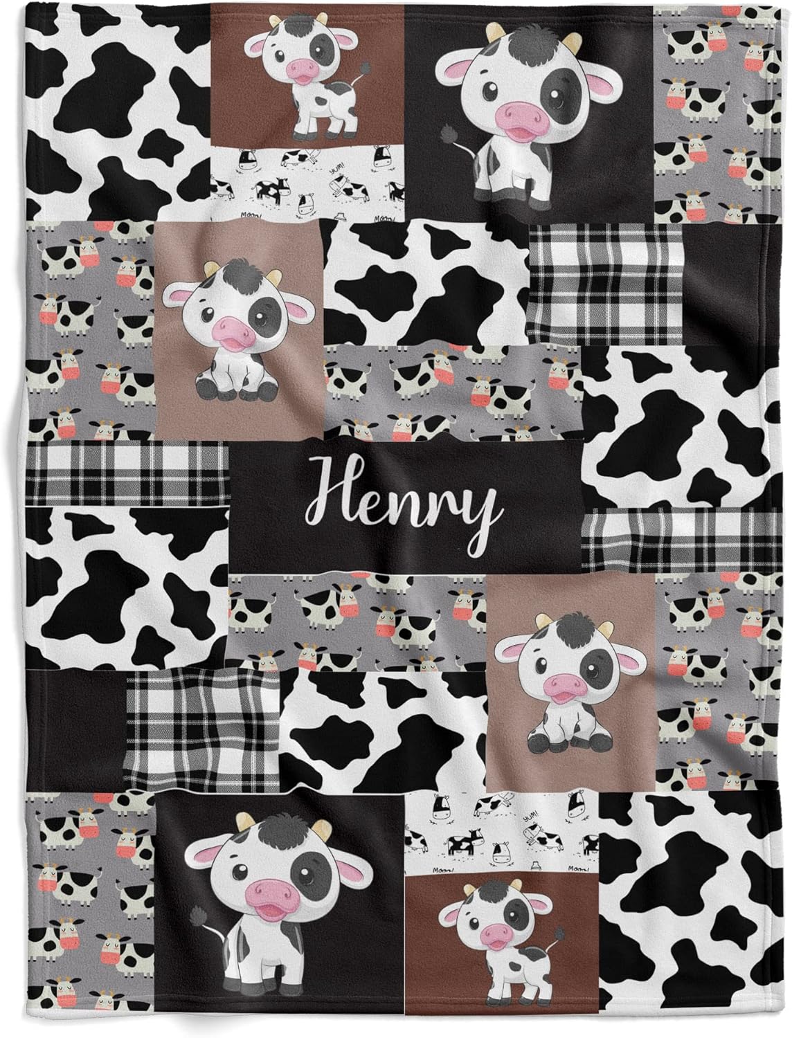 VibeCustom Personalized Cow Baby Blanket, Cow Print Baby Blanket, Baby Blanket with