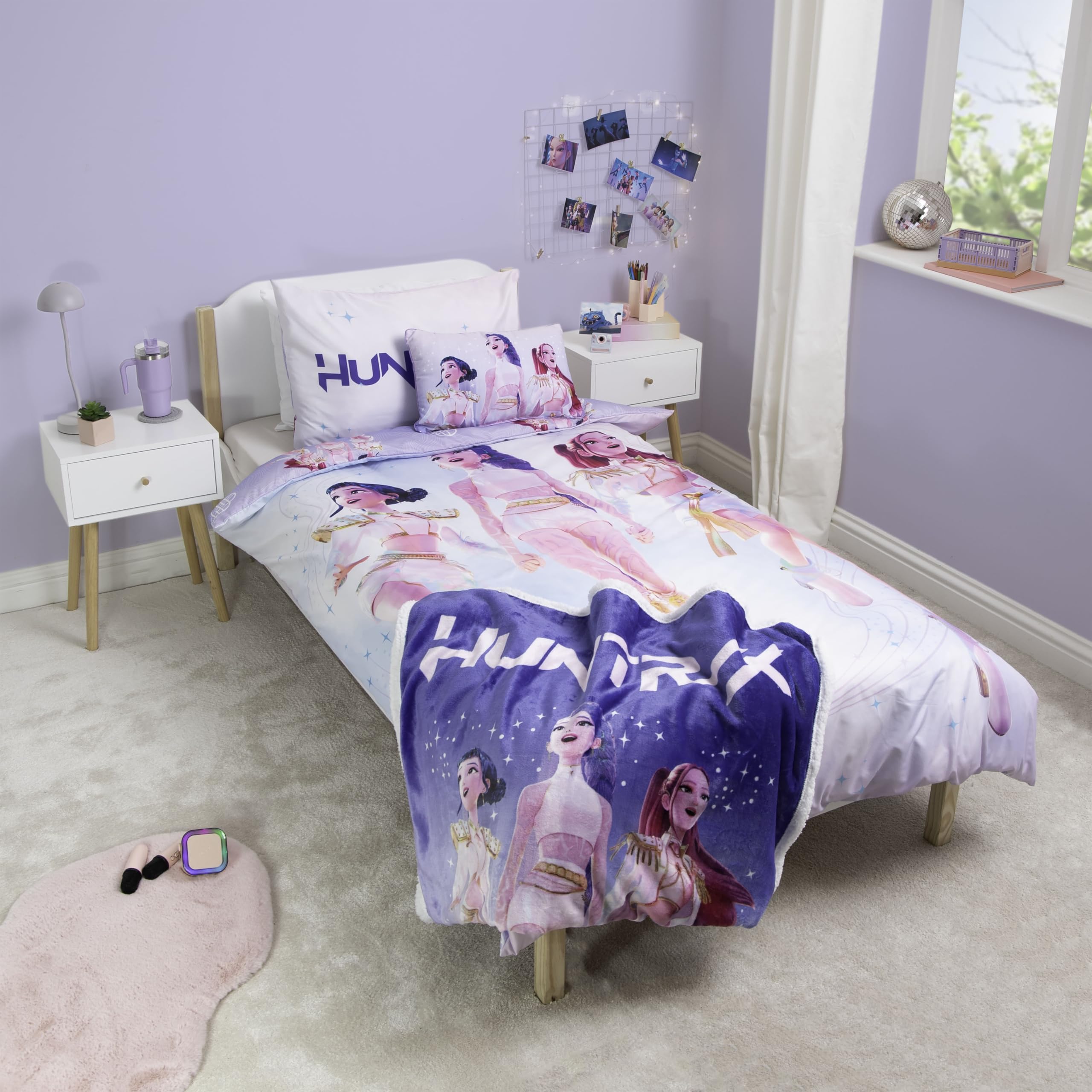 Juego de Funda nórdica Individual con Licencia Oficial de K-Pop Demon Hunters | Ropa de Cama Reversible de Dos Caras con diseño de Banda Sonora, Incluye Funda de Almohada a Juego