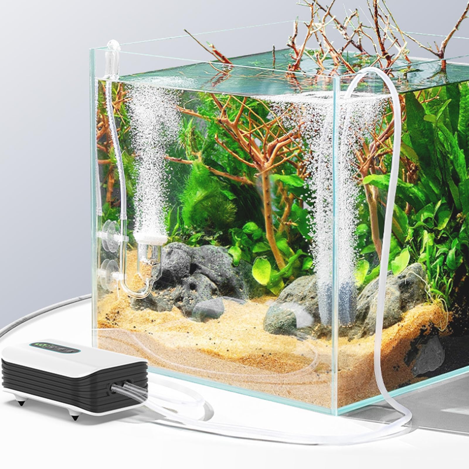 Pompe à air d'aquarium, rechargeable par USB, avec 1 sortie, 6 niveaux de débit d'air réglable, 3 l/min, aérateur portable, pompe d'aquarium pour aquariums, étangs de jardin, pêche en plein air
