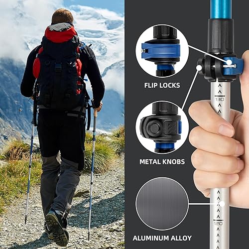 Miniatura 5 de Bastones de trekking, bastones de senderismo plegables, ligeros y compactos con altura ajustable para hombres y mujeres