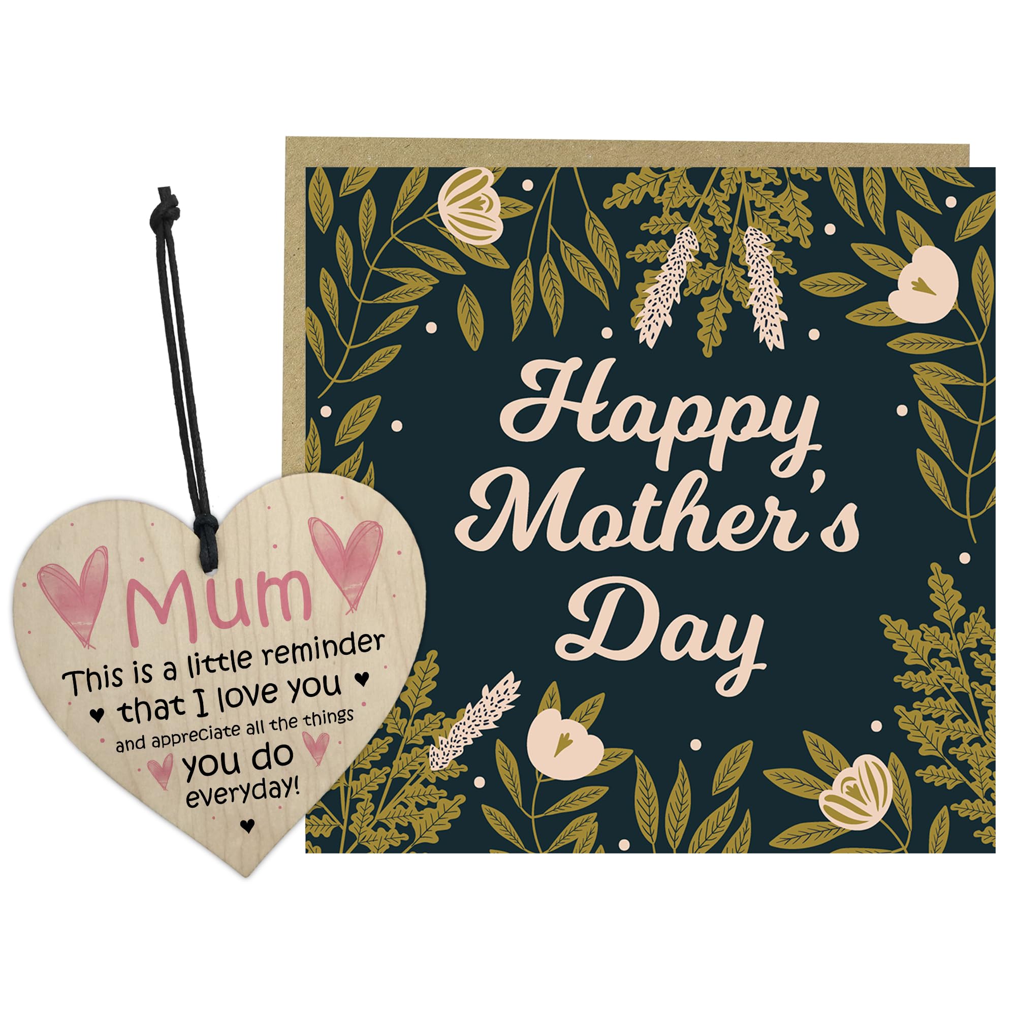 RED OCEAN Happy Mother's Day Card and Wooden Heart For Mum, Mothers Day Card For Mum, Gift From Daughter Son, Novelty Gifts, Mother's Cards