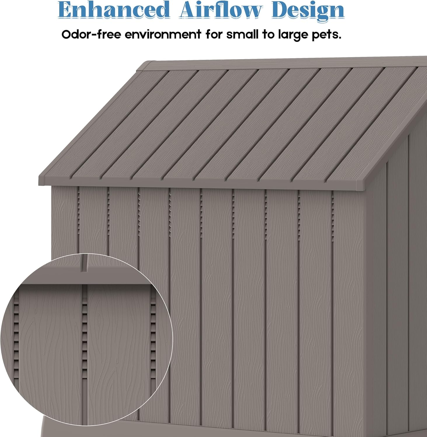 Fancyango Large Dog House Outdoor Indoor for Medium Large Dogs, Sturdy Plastic Waterproof Doghouse with Air Vents and Elevated Floor, Easy Clean and Assemble (Grey, 36.2''L×38''W×38''H)