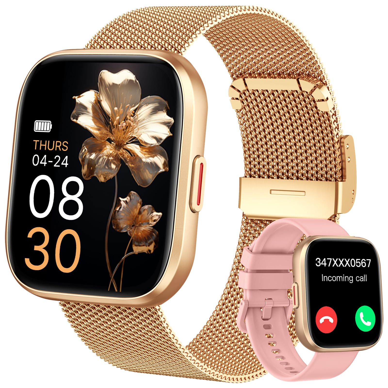 Smartwatch Donna, 1,91" HD Orologio Smartwatch Donna con Chiamate Bluetooth, 120+ Modalità Sport, Monitoraggio Salute 24/7, Impermeabile IP68, Fitness Tracker Compatibile con Android e iOS, Oro rosa