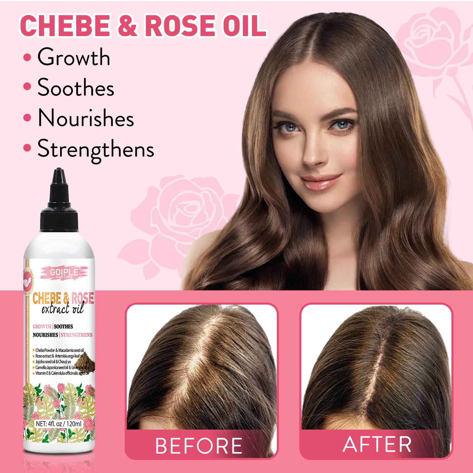 Chebe & Rose Hair Oil for Hair Growth Chebe & Rose Extract Oil Moisturizer for Scalp African Chebe Powder for Hair Growth Stronger Thicker Natural Chebe Hair Growth Oil for All Hair Types 4fl oz - Image 4