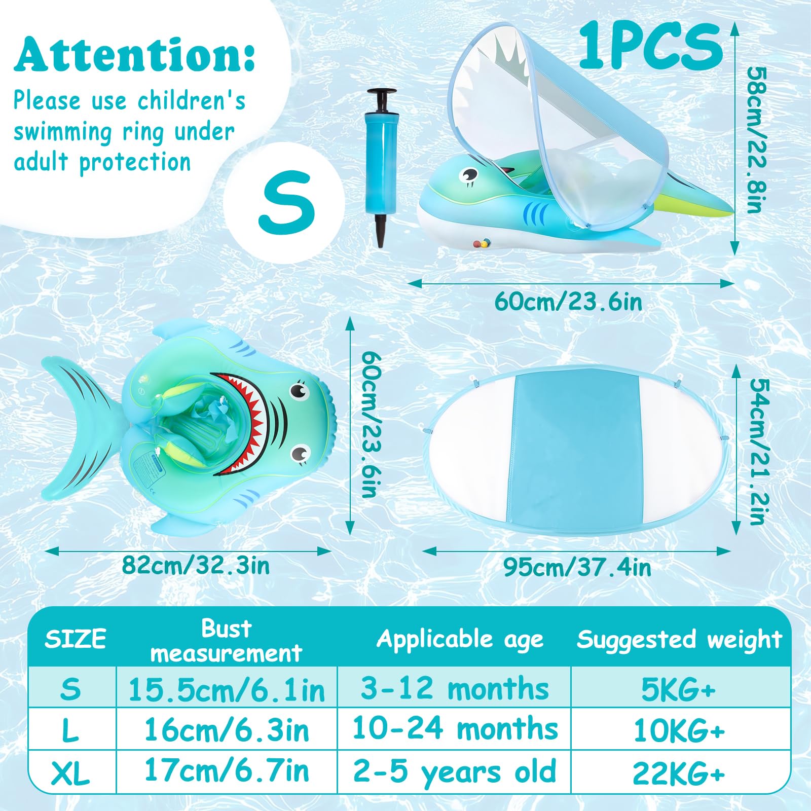 Salvagente Neonato con Parasole, Baby Float Gonfiabile per Neonati 3-72 Mesi, Galleggiante Piscina con Cinture di Sicurezza & Camere d’Aria, Protezione UV per Mare e Piscina