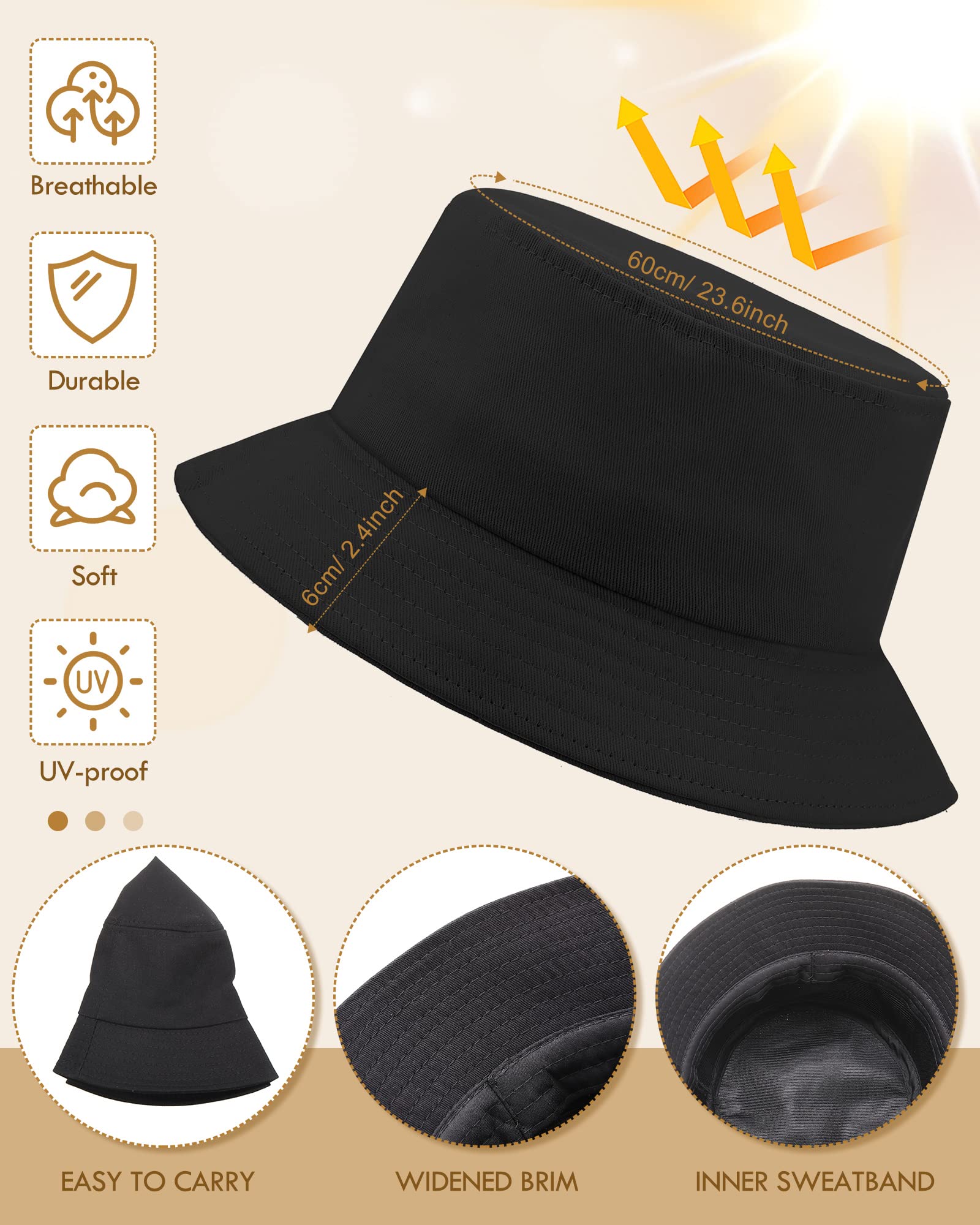 Vabean 12 Pcs Fishing Bucket Hat Solid Color Cotton Bucket Cap Unisex Summer Hats for Men Women Fishmen Sun Hat for Summer (Black, White, Beige, Red,Medium)