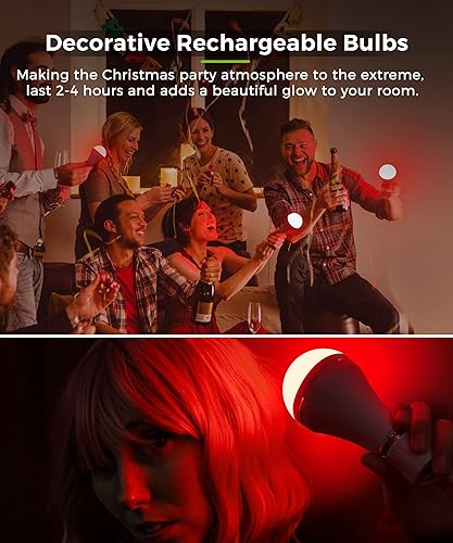 Miniatura 6 de LOHAS - Bombillas recargables de emergencia rojas para cortes de energía en el hogar, equivalente a 12 W 65 W, batería de 1200 mAh, funciona con