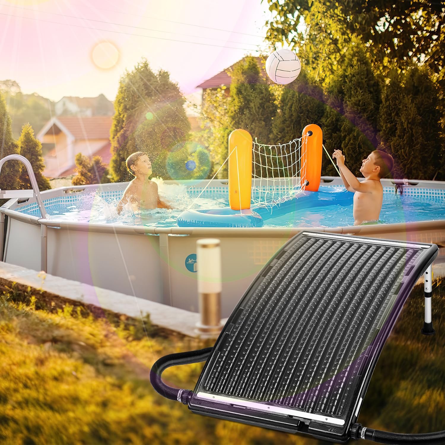Ikodm Riscaldamento per piscina solare x2, pannello solare per piscina, 110 x 65 x 15 cm, altezza regolabile, riscaldamento solare 10000 l/h, collegamento 38-40 mm, riscaldamento solare per piscina