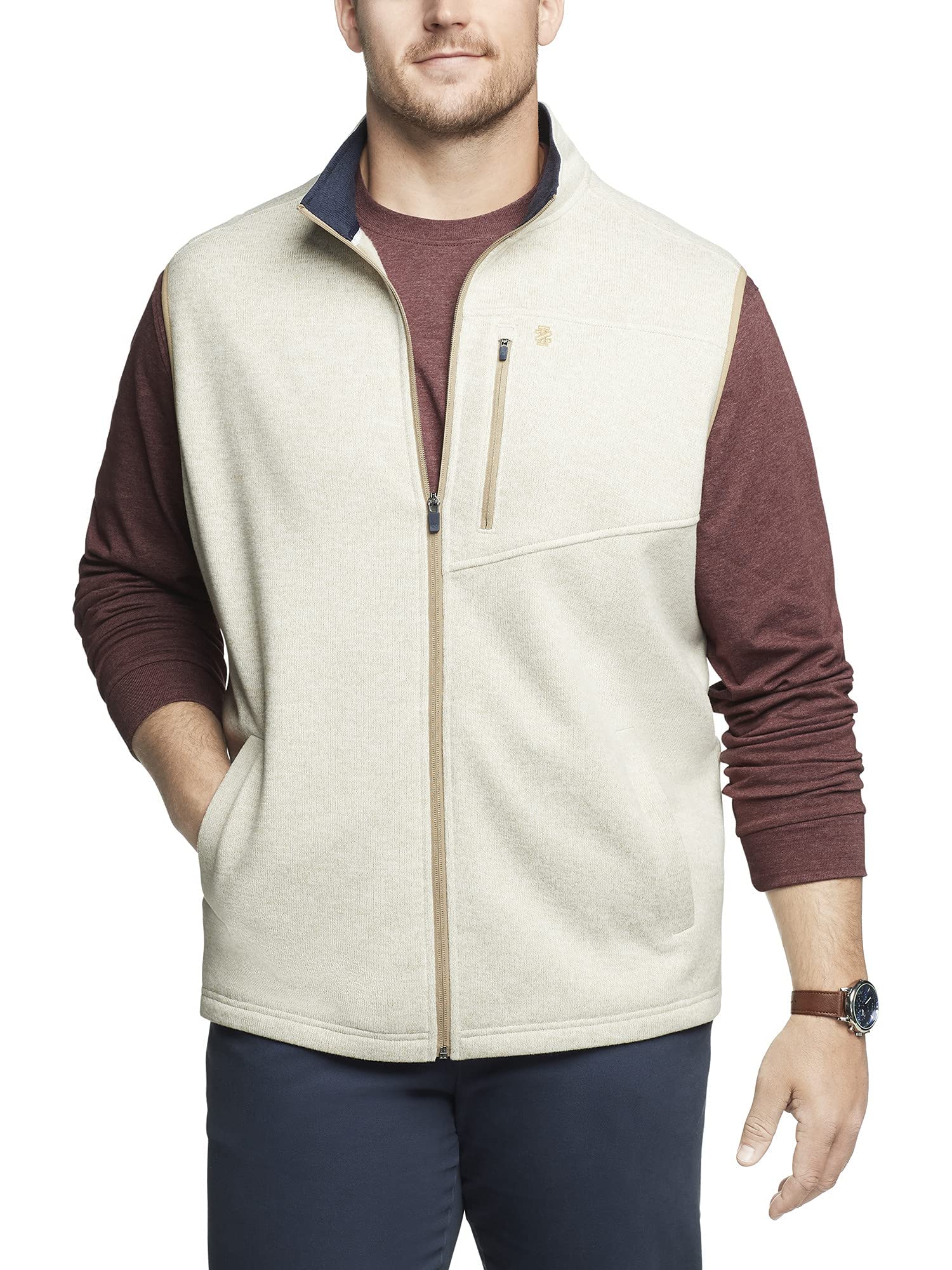 IZOD Men's Big and Tall Advantage Performance Full Zip Sweater Fleece Vest