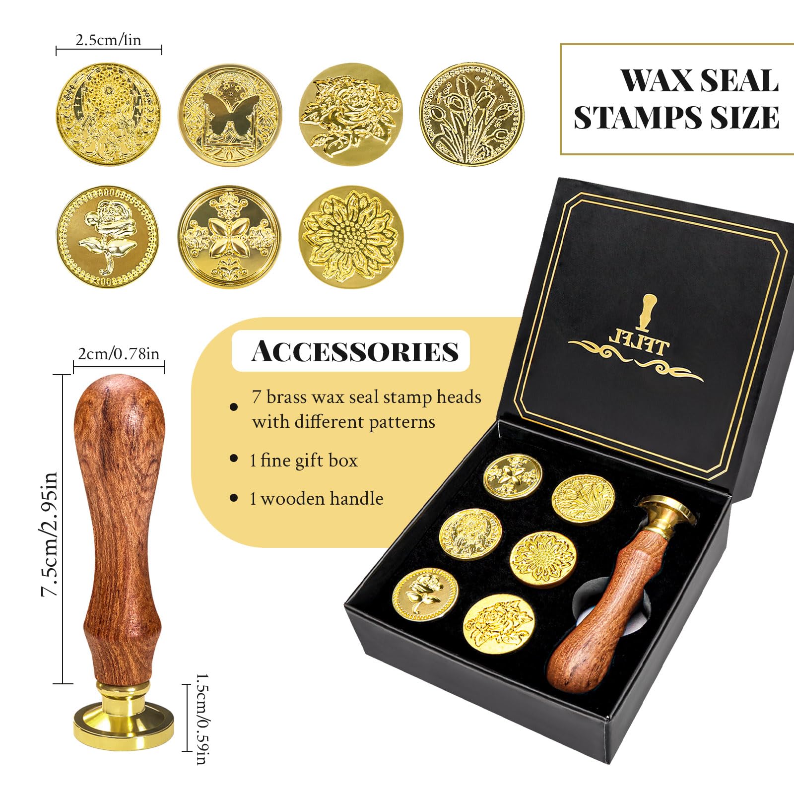 Betinyar Wax Seal Stamp Set, 7pcs Wax Stamp Heads with Wooden Handle, Wax Envelope Seal Stamp Kit for Wedding Party Invitation Card - Image 2