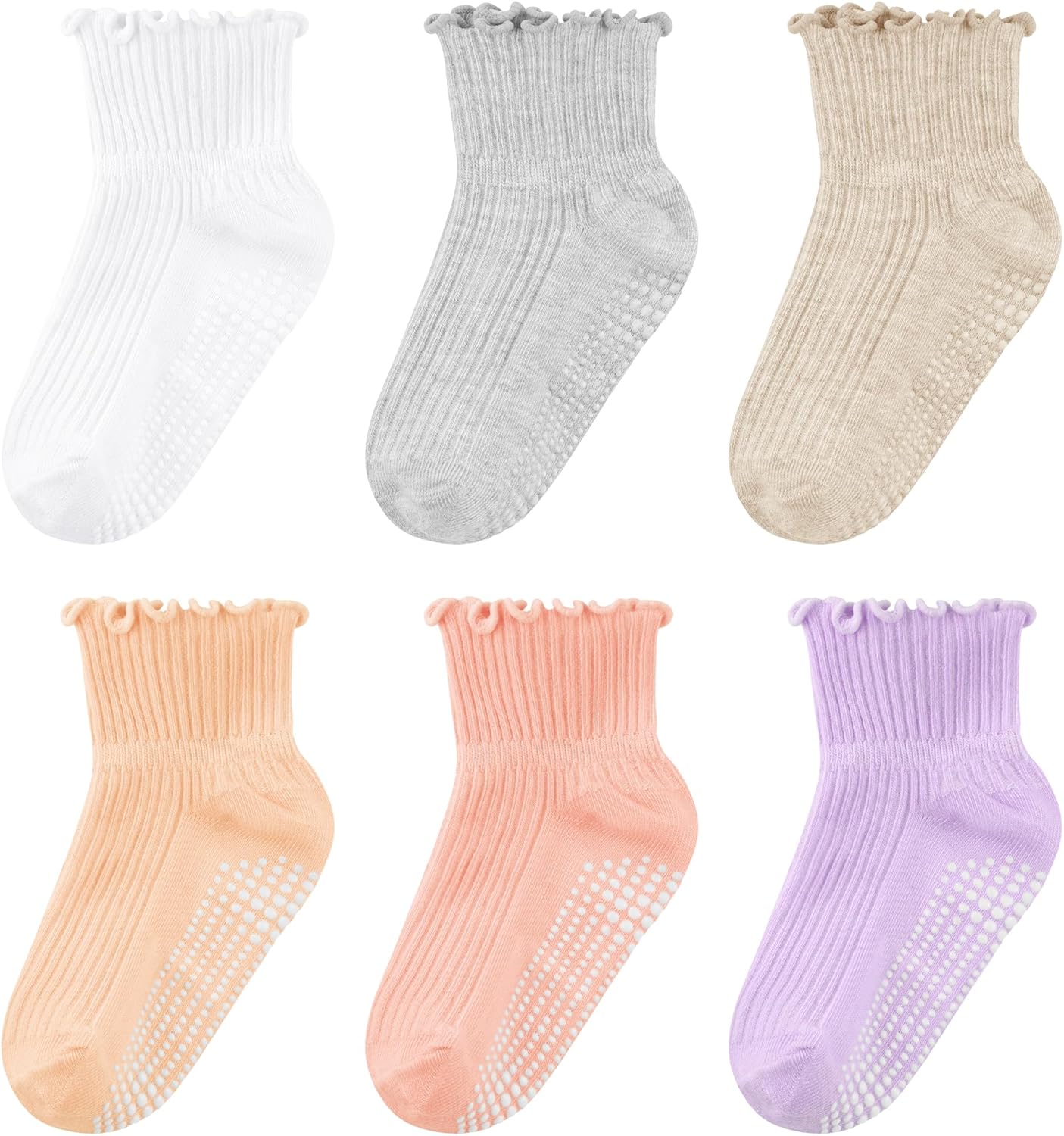 Cooraby 6 Pairs Toddler Ruffle Socks with Anti Slip Frilly Cute Cotton Dress Socks for Baby Girls 6M-6Y