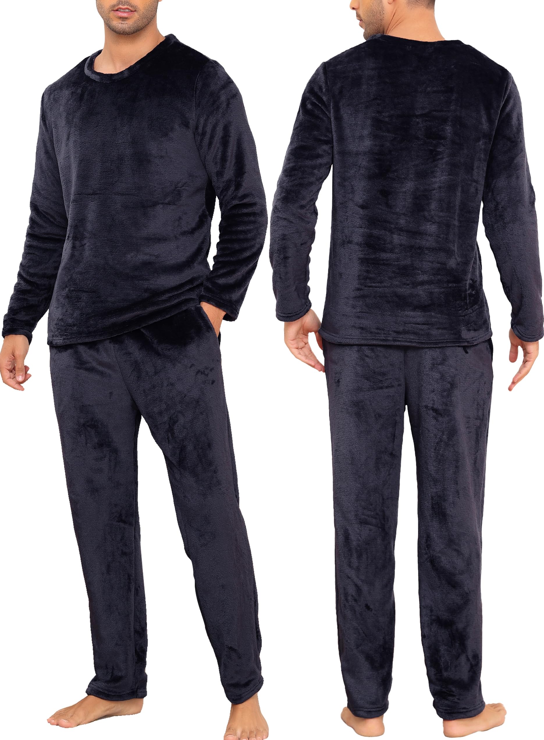 Lovasy Pijama Hombre Invierno Manga Larga Polar Pijamas para Hombre de Franela Cálido Largo