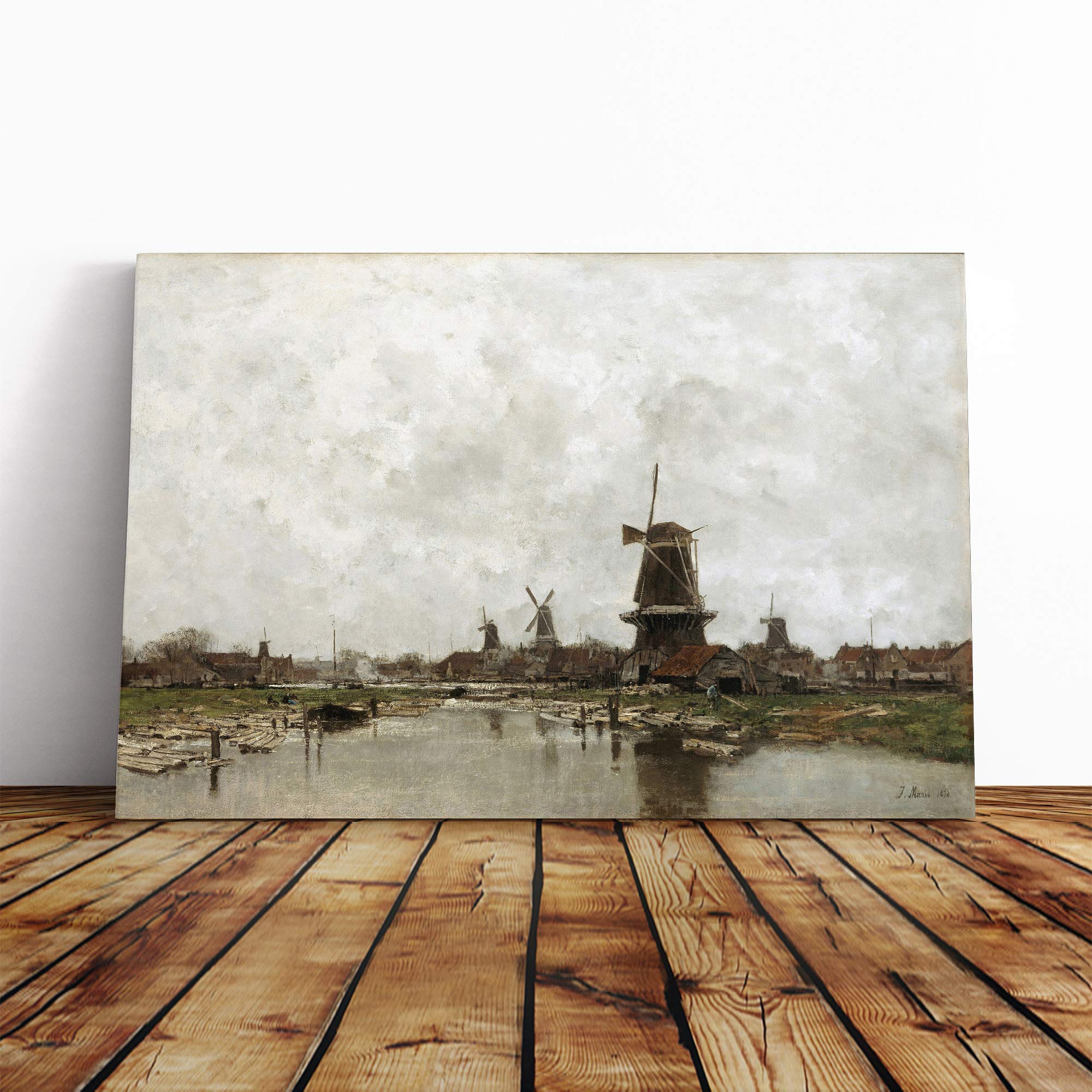 Jacob Maris The Five Windmills Canvas Print | Gallery Wrapped 30mm Frame Wall Art | 30x20 inches | Ready to Hang | Modern Picture | Living Room Bedroom Lounge Office