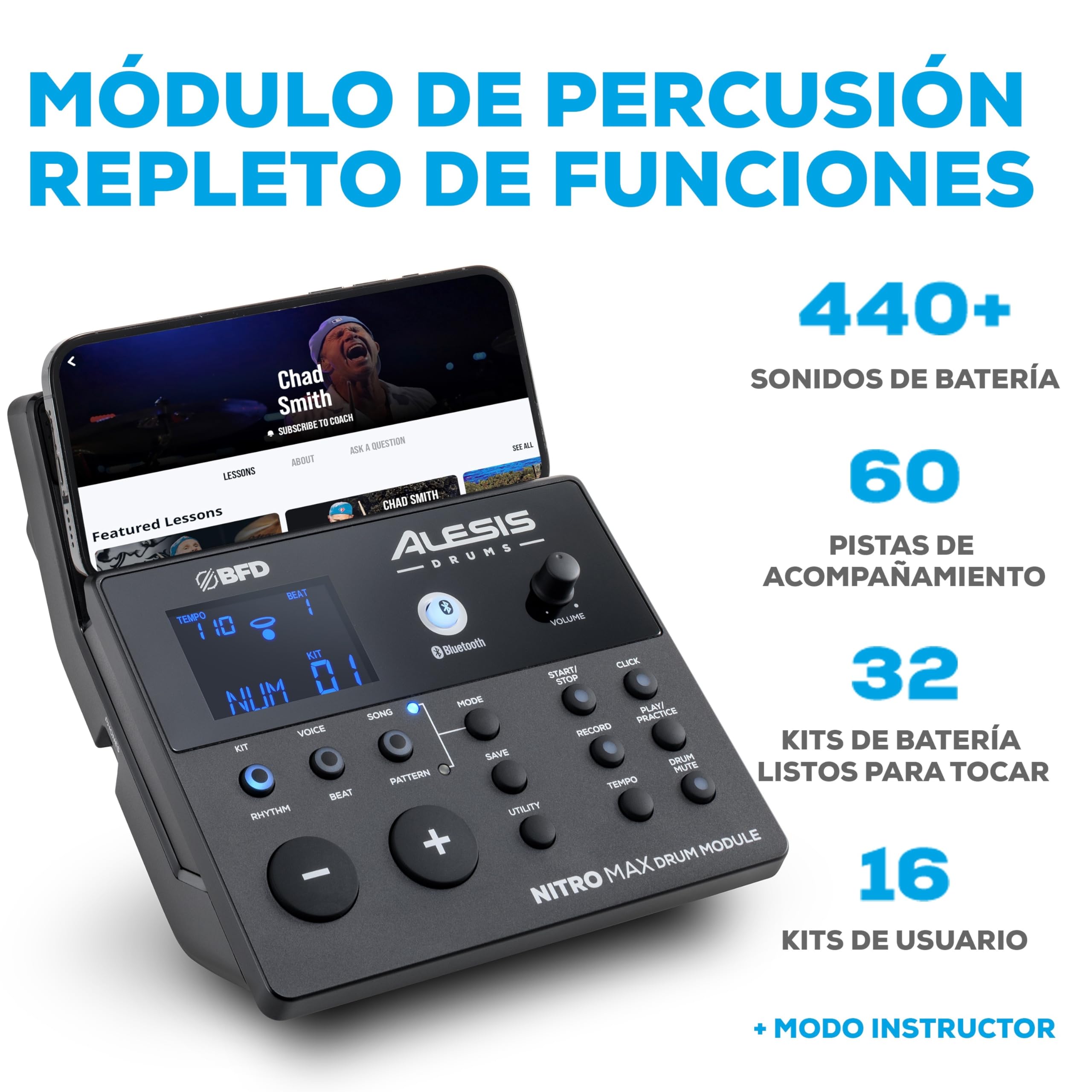 Alesis Nitro Max Kit Batería Electrónica con Parches Silenciosos de Malla & Roland Auriculares Roland RH-5 — Auriculares de monitorización, diseño cerrado