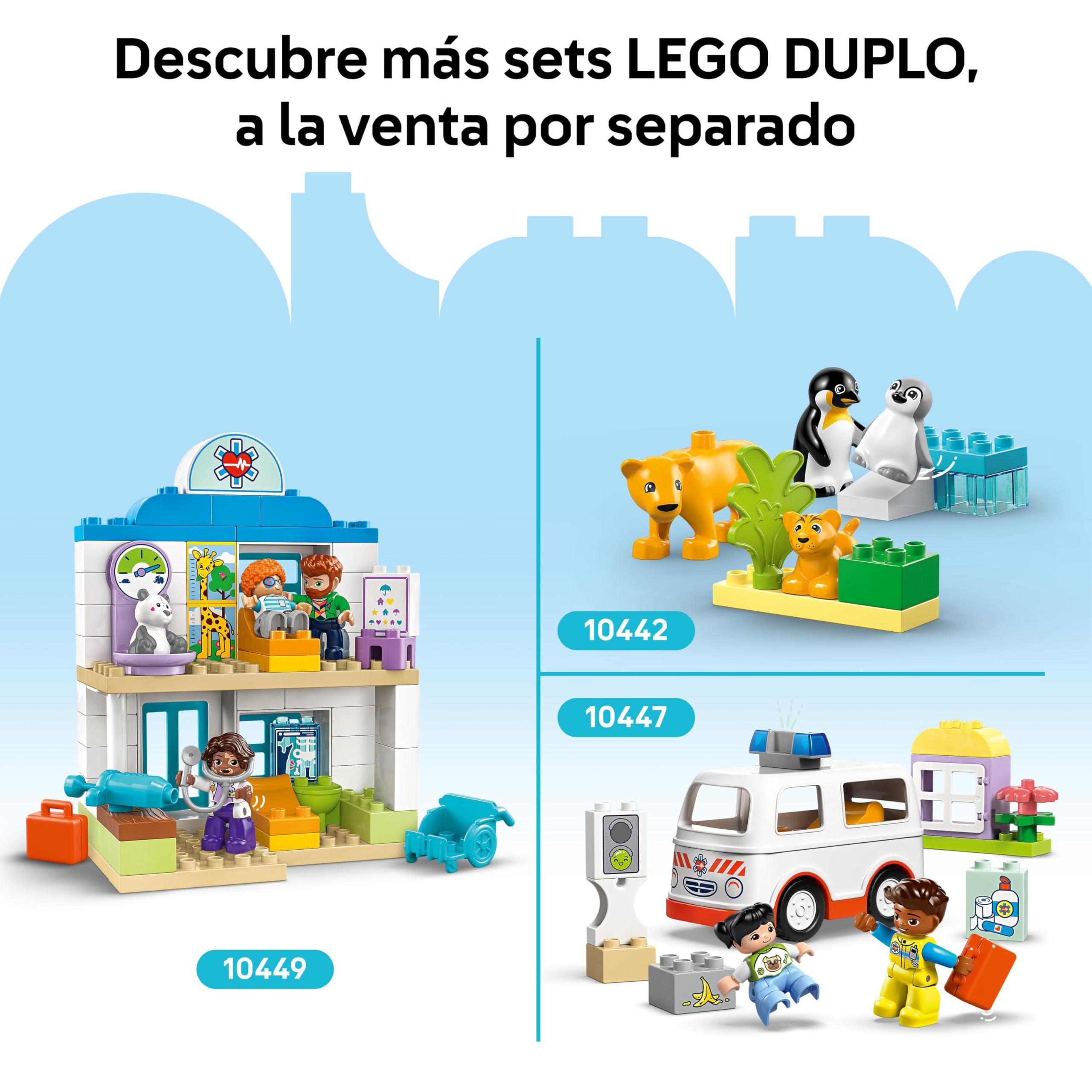 LEGO Duplo Familias de la Fauna Salvaje “3 en 1” - Juego Educativo para Niños y Niñas de 2+ Años - Figuras de Animales de Juguete Inc. Elefantes, Tortugas, Tigres, Ciervos y Pandas con Hábitats 10446