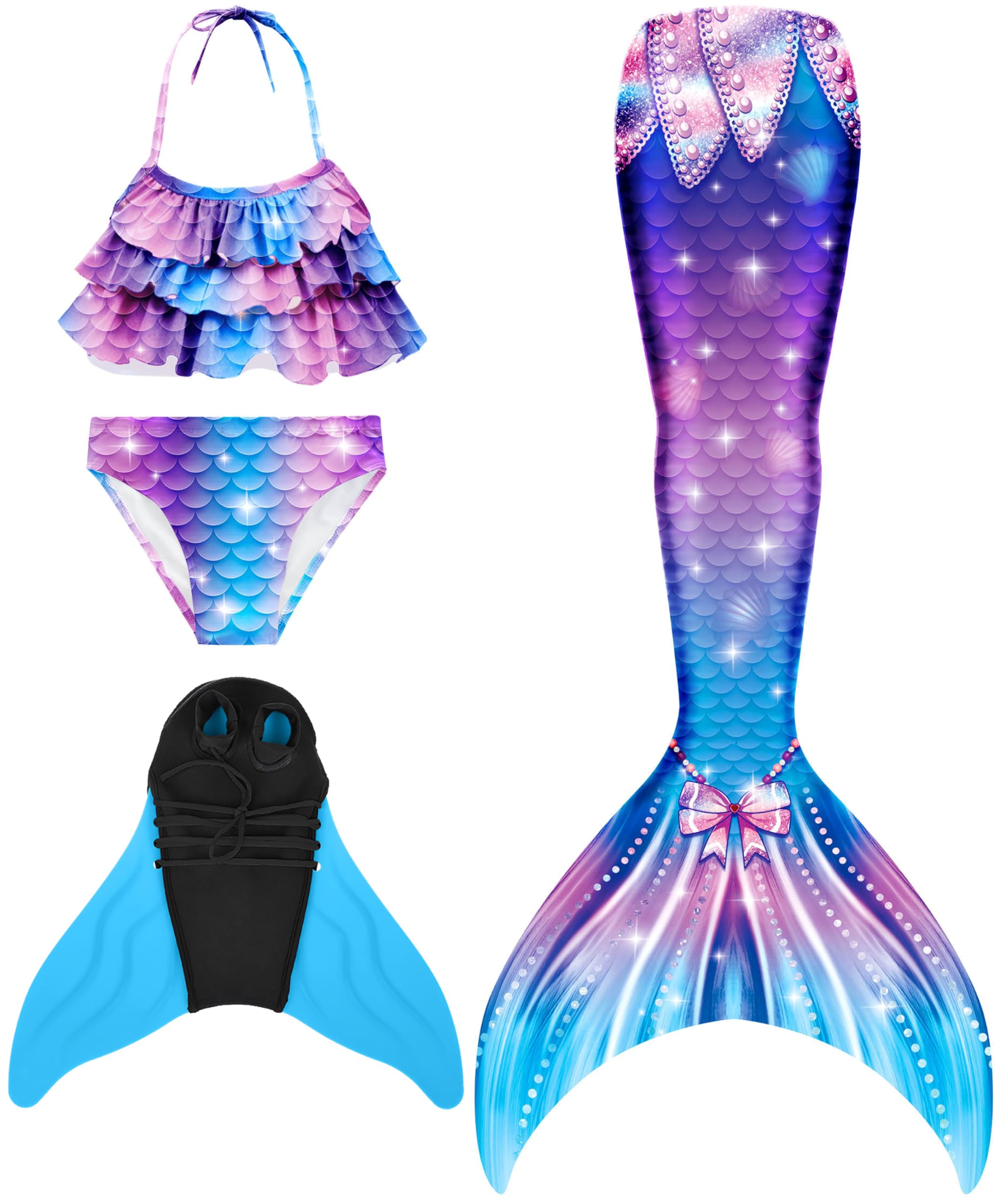 DNFUN Traje de baño de Cola de Sirena para niñas con Aleta de Sirena para Nadar Cosplay de Sirena de Vacaciones