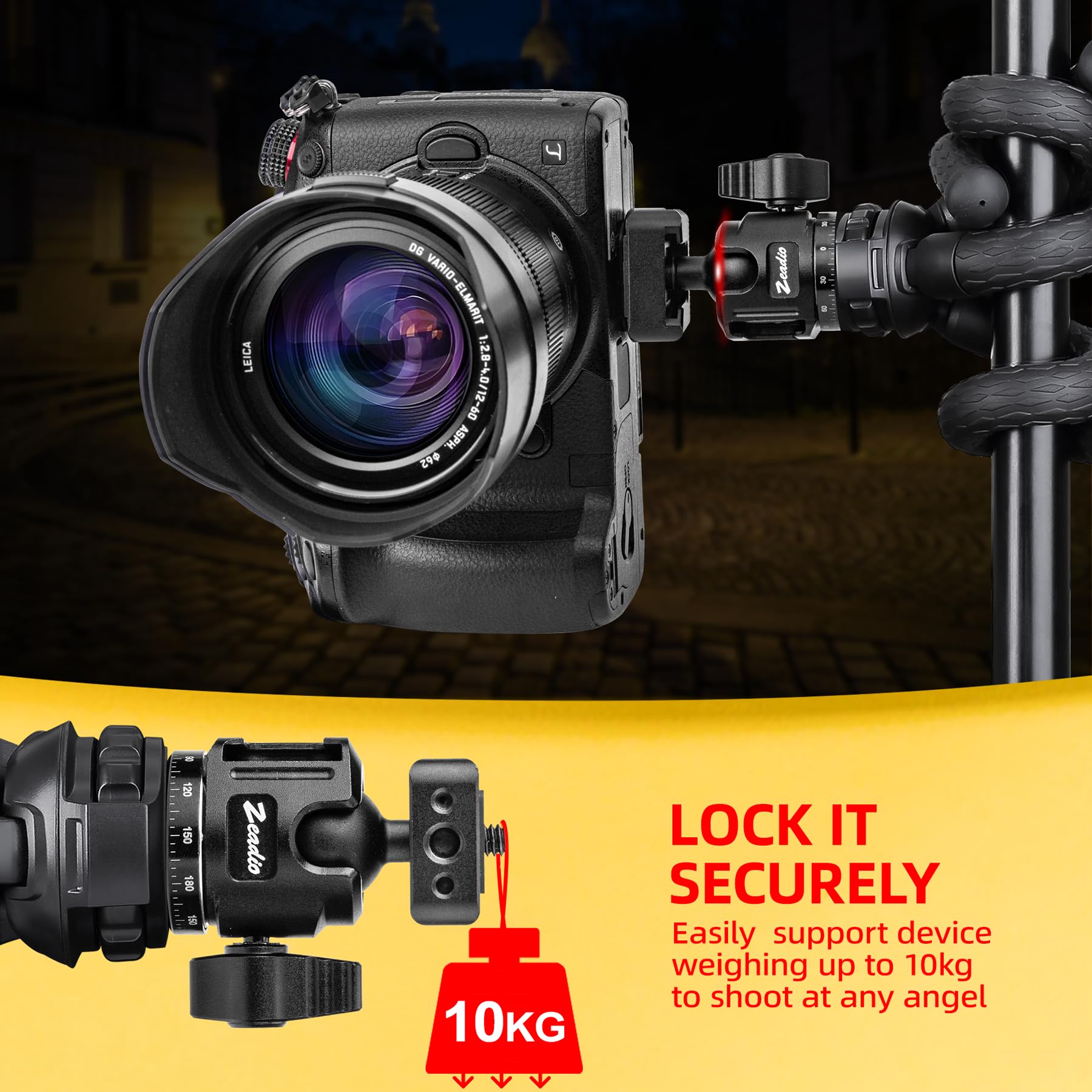 Zeadio Professioneller Kugelkopf-Adapter mit 360°-Rotation, 1/4"-Gewinde und 3/8"-Stativgewinde – Universelle Kamerabefestigung und Stativkopf