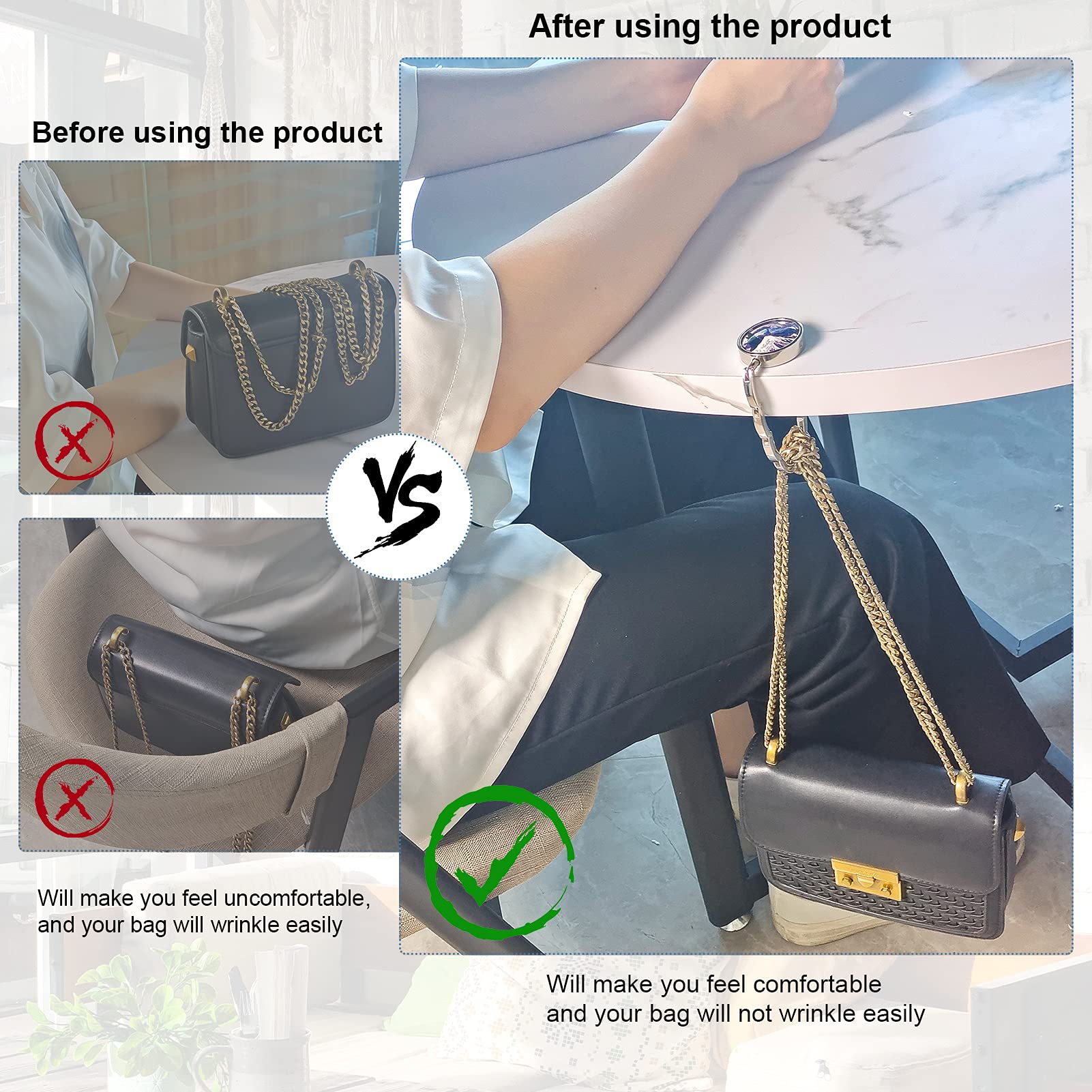Gancio pieghevole per borsa in metallo - Supporto per borsa da tavolo o scrivania - Appendino per borse e piccoli oggetti - 2 ganci per borsa (9x4,5 | Leroy Merlin