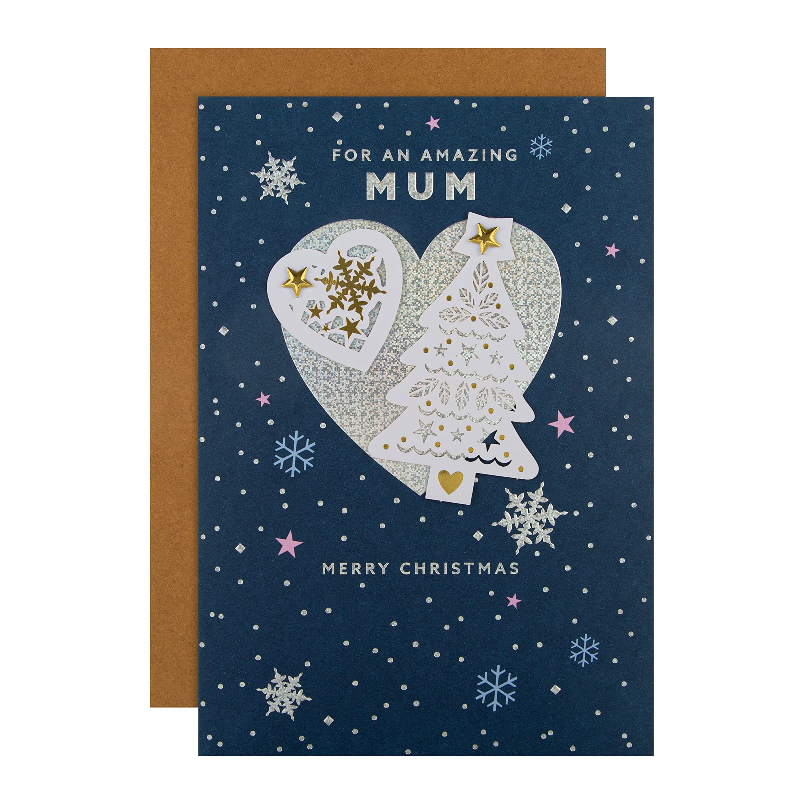 Hallmark Christmas Card for Mum - Contemporary Laser Cut Design, Tree & Heart Card, 22.8 cm by 15.9 cm